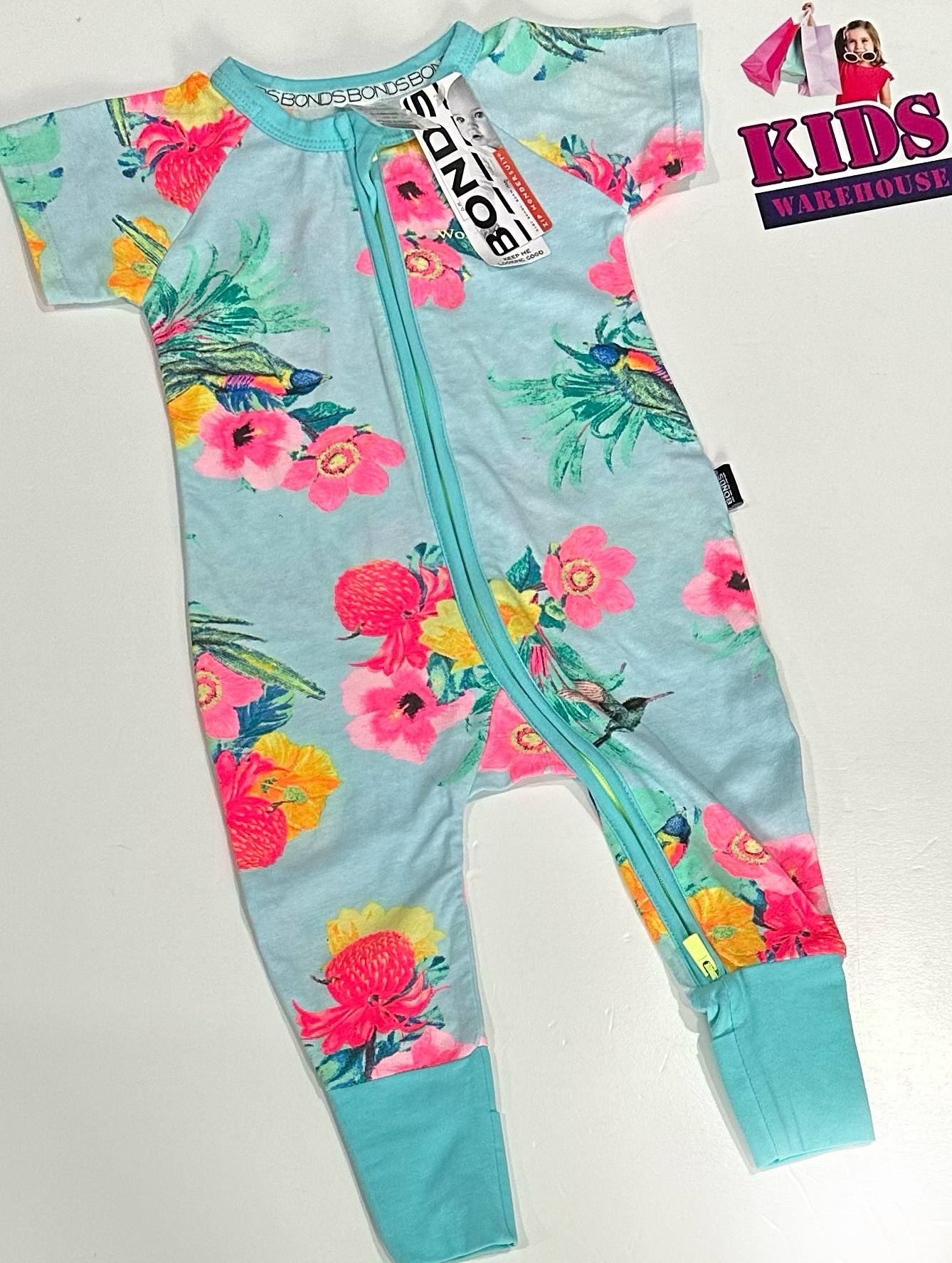 Bonds Blue Wondersuit With Pink Flower Pattern Size 00