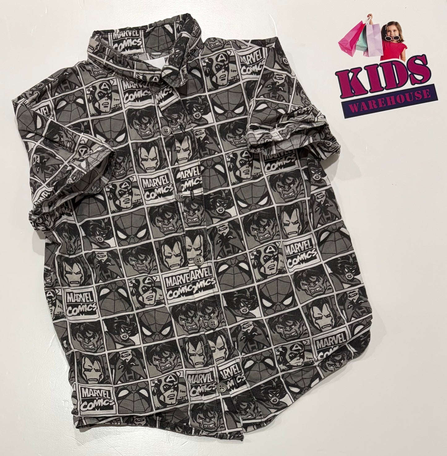 Marvel, Black & White Comic Strip Print Top Size 7