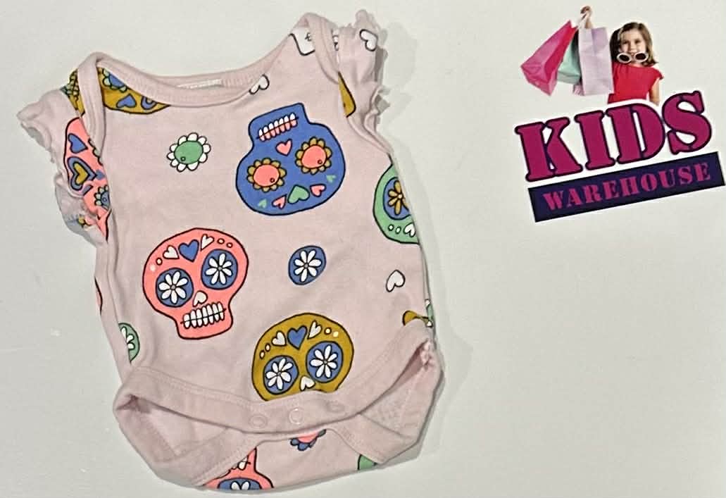Premmie Baby Berry Pink Bodysuit With Multicoloured Skull Pattern Size 00000