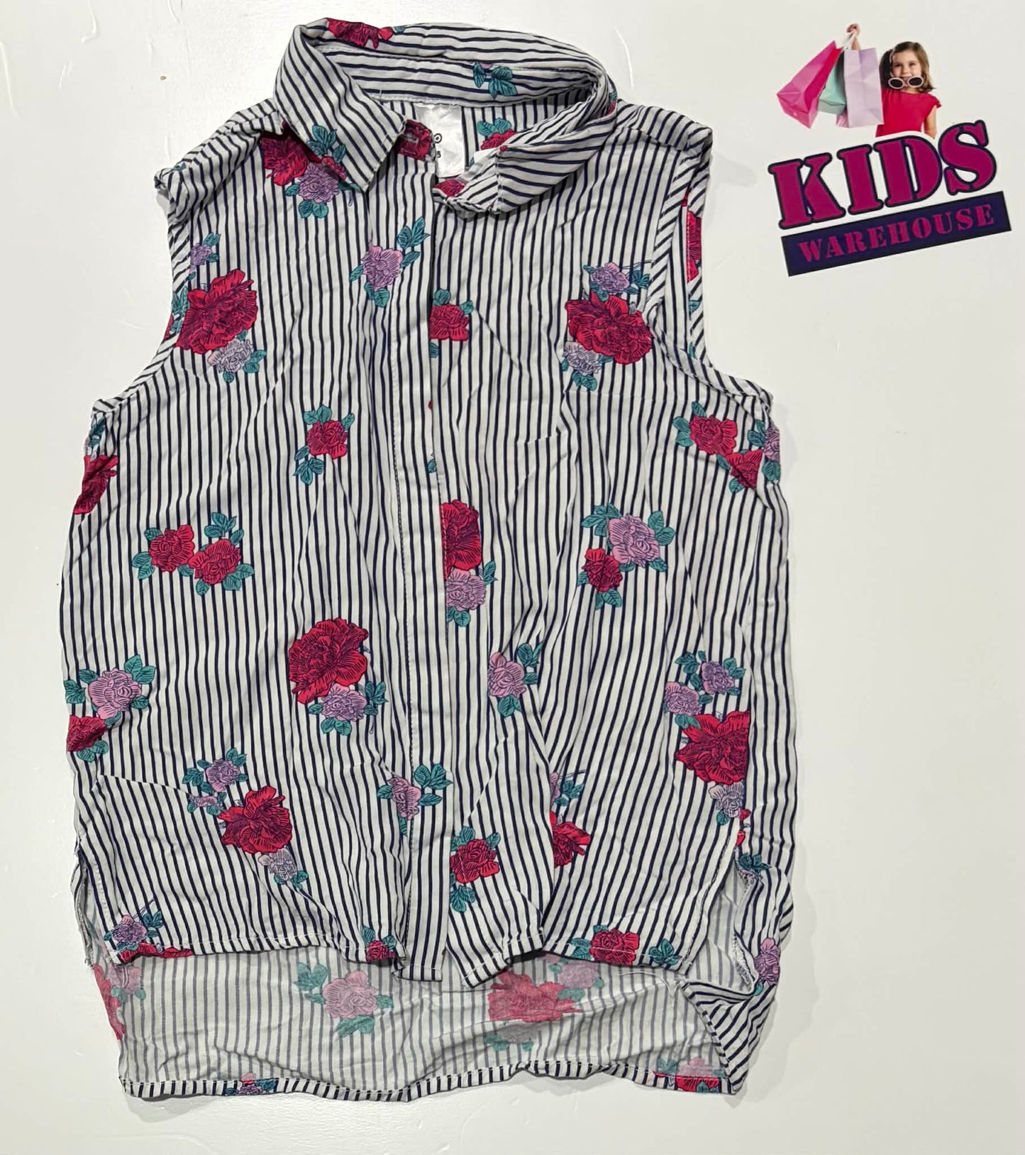 Target White & Blue Sleeveless Top With Flower Pattern Size 8
