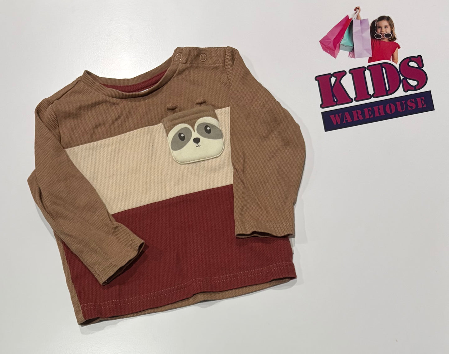 Ollie's Place Brown, Maroon Stripe Racoon Print Top Size 1