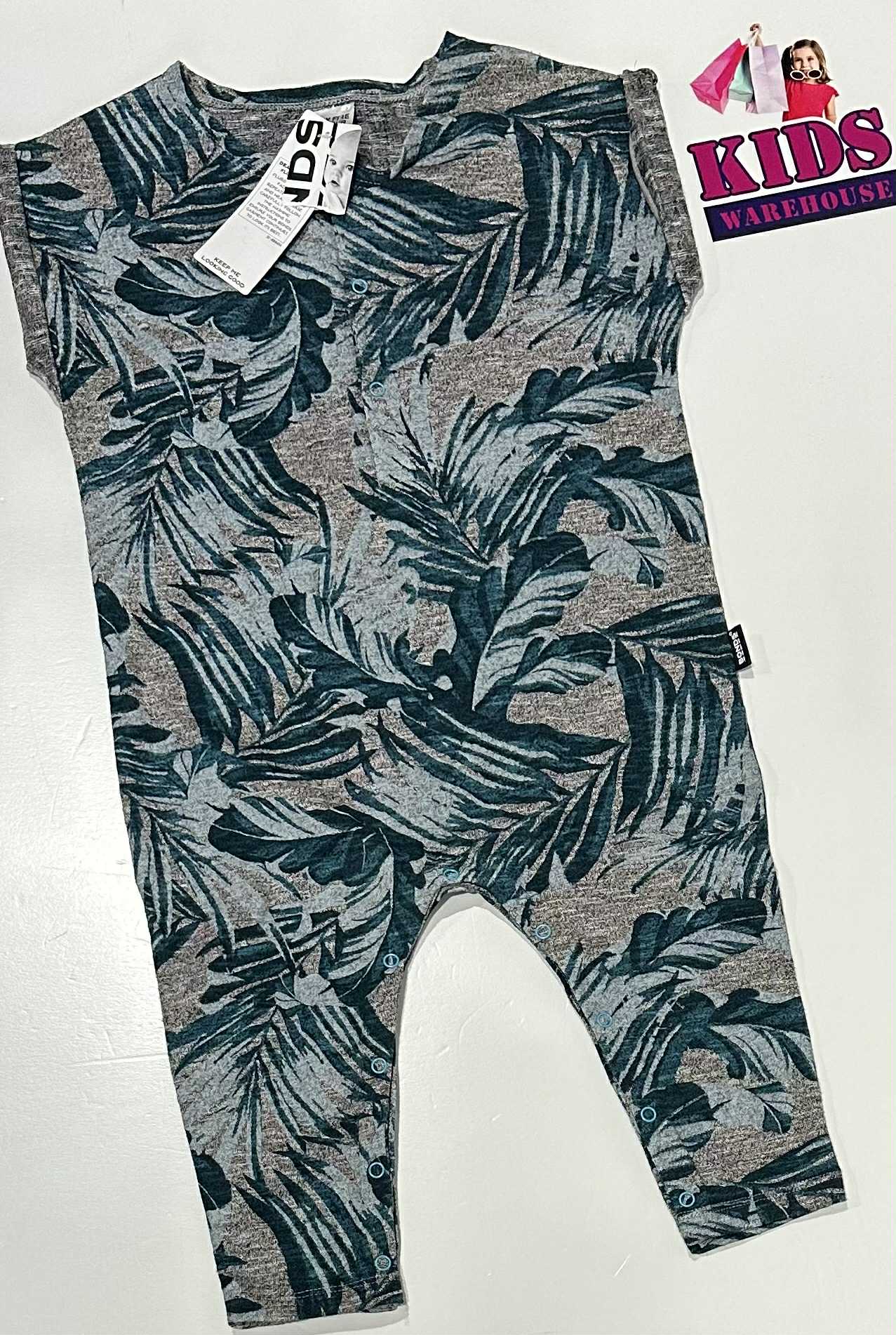 Bonds Grey & Green Jumpsuit With Leaf Pattern Size 0