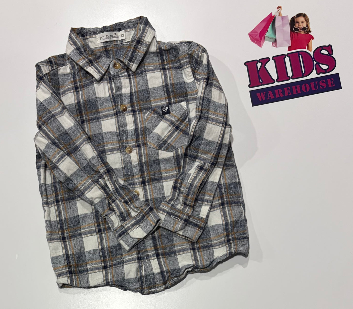 Ollie's Place Grey, Brown, Plaid Top Size 3