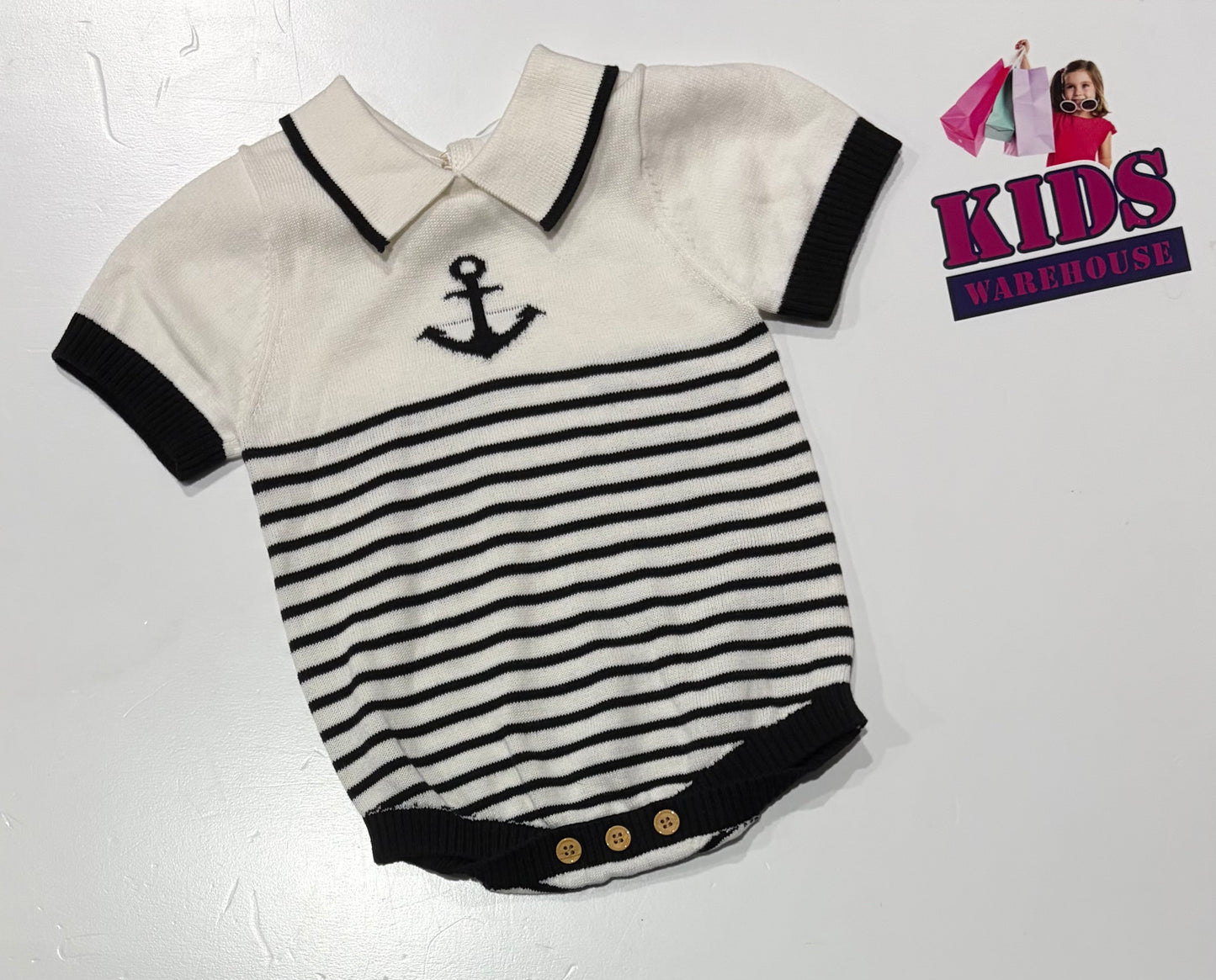 Black, White Stripe Anchor Print Top Size 0