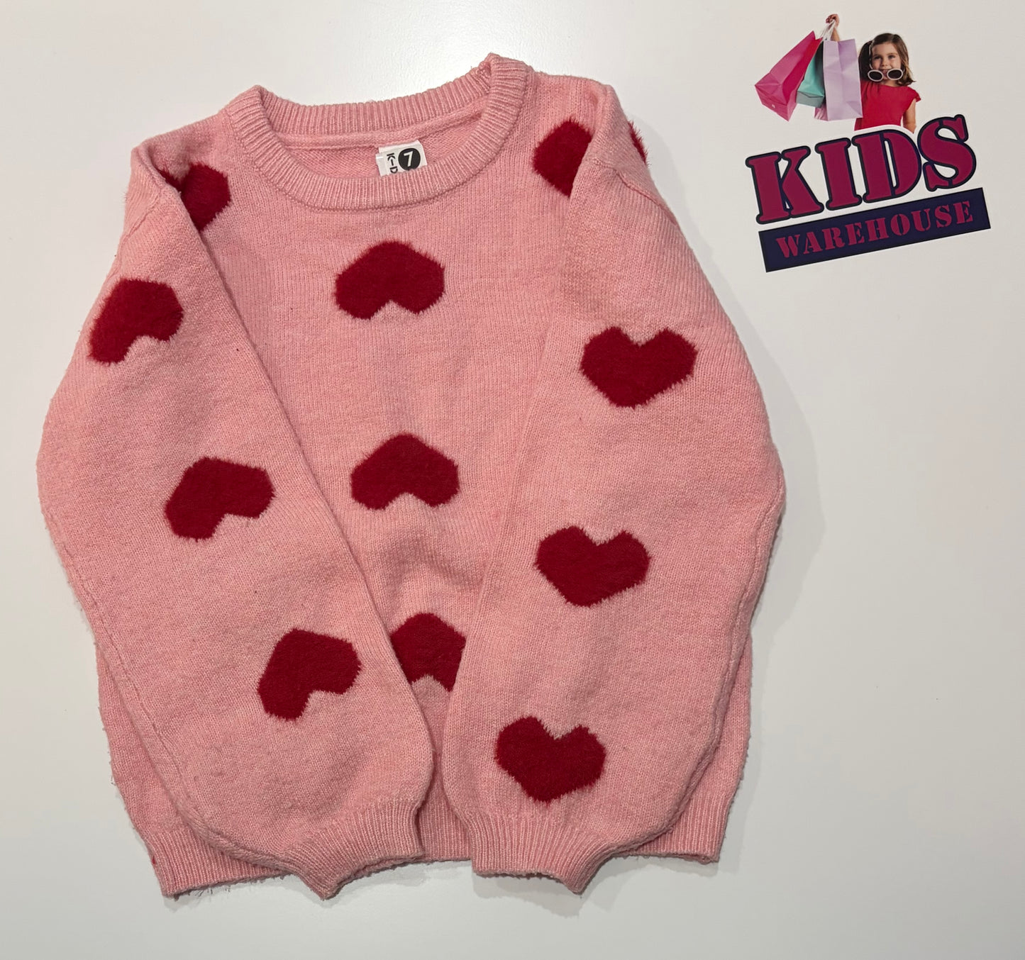 K-D Pink, Heart Print Soft Sweater Size 7