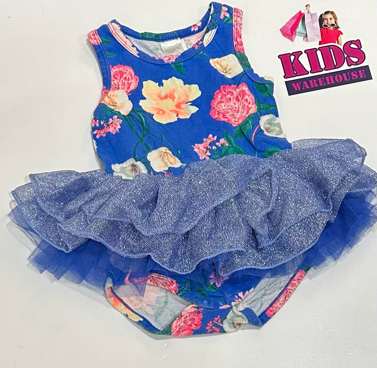 Bonds Blue Tutu Bodysuit With Flower Pattern Size 2