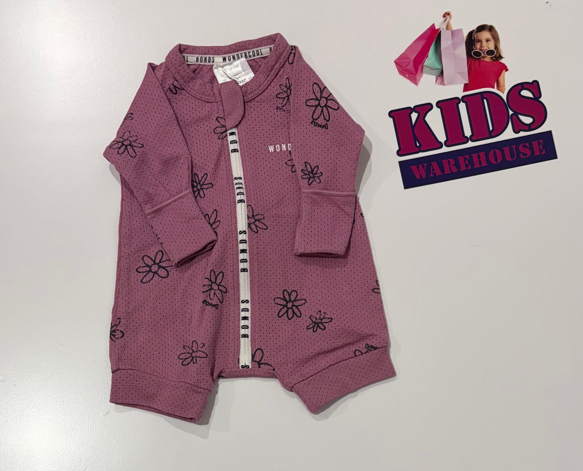 Bonds Purple, Black Floral Print Wondercool Size 00000