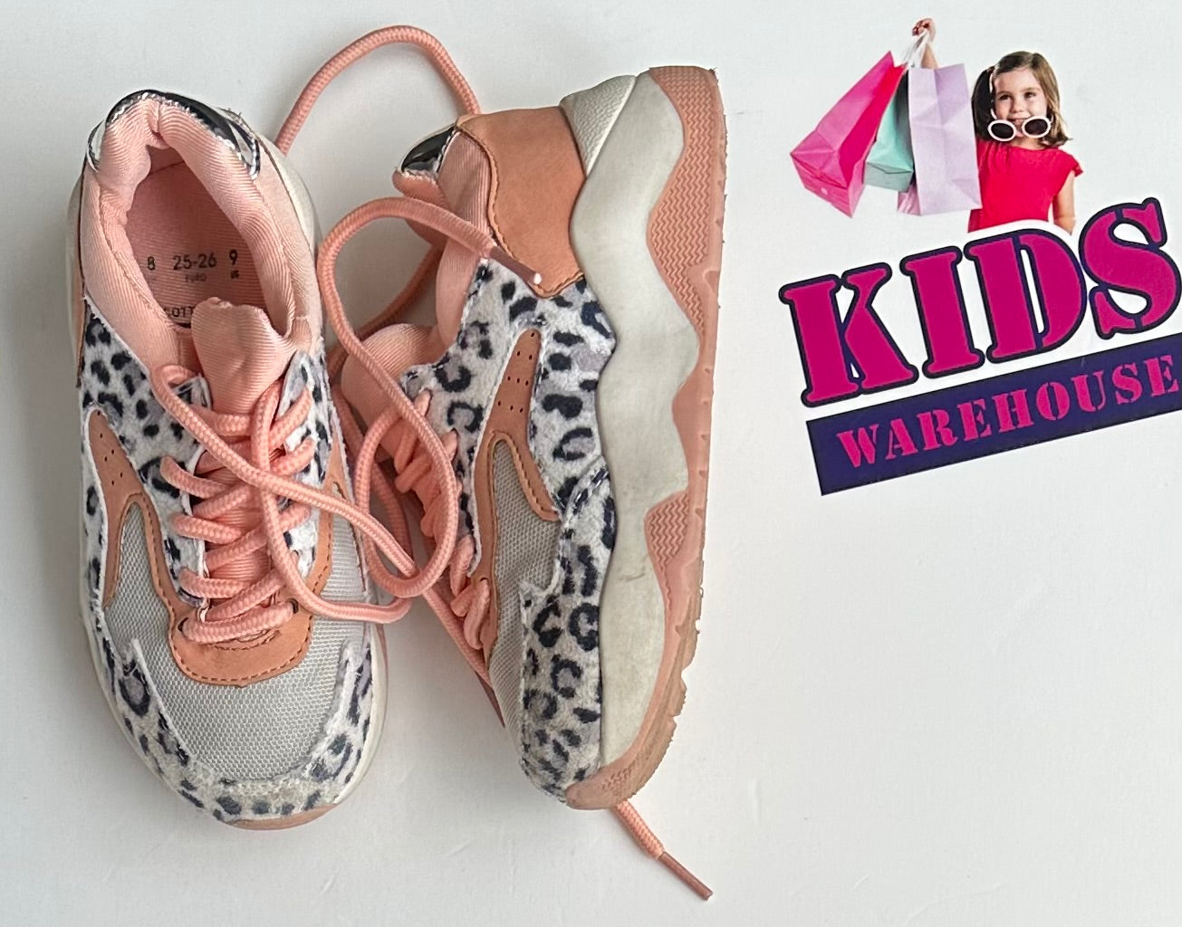 Cotton On Kids Pink Leopard Print Runners Size US9/UK8 (Child)