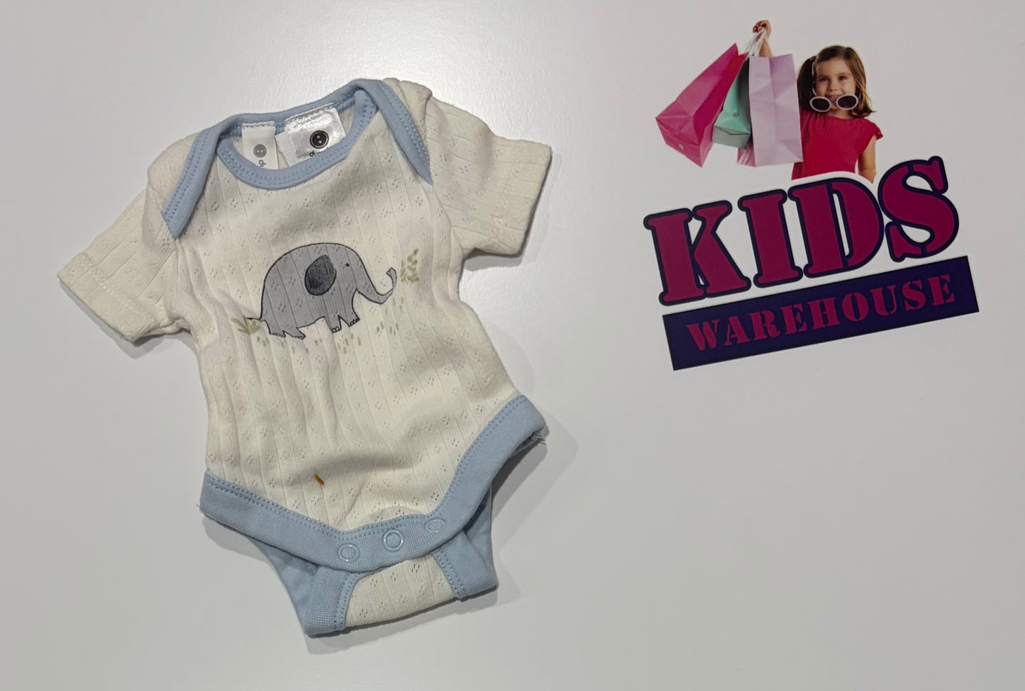 Dymples White, Blue, Elaphant Print Bodysuit Size 000000