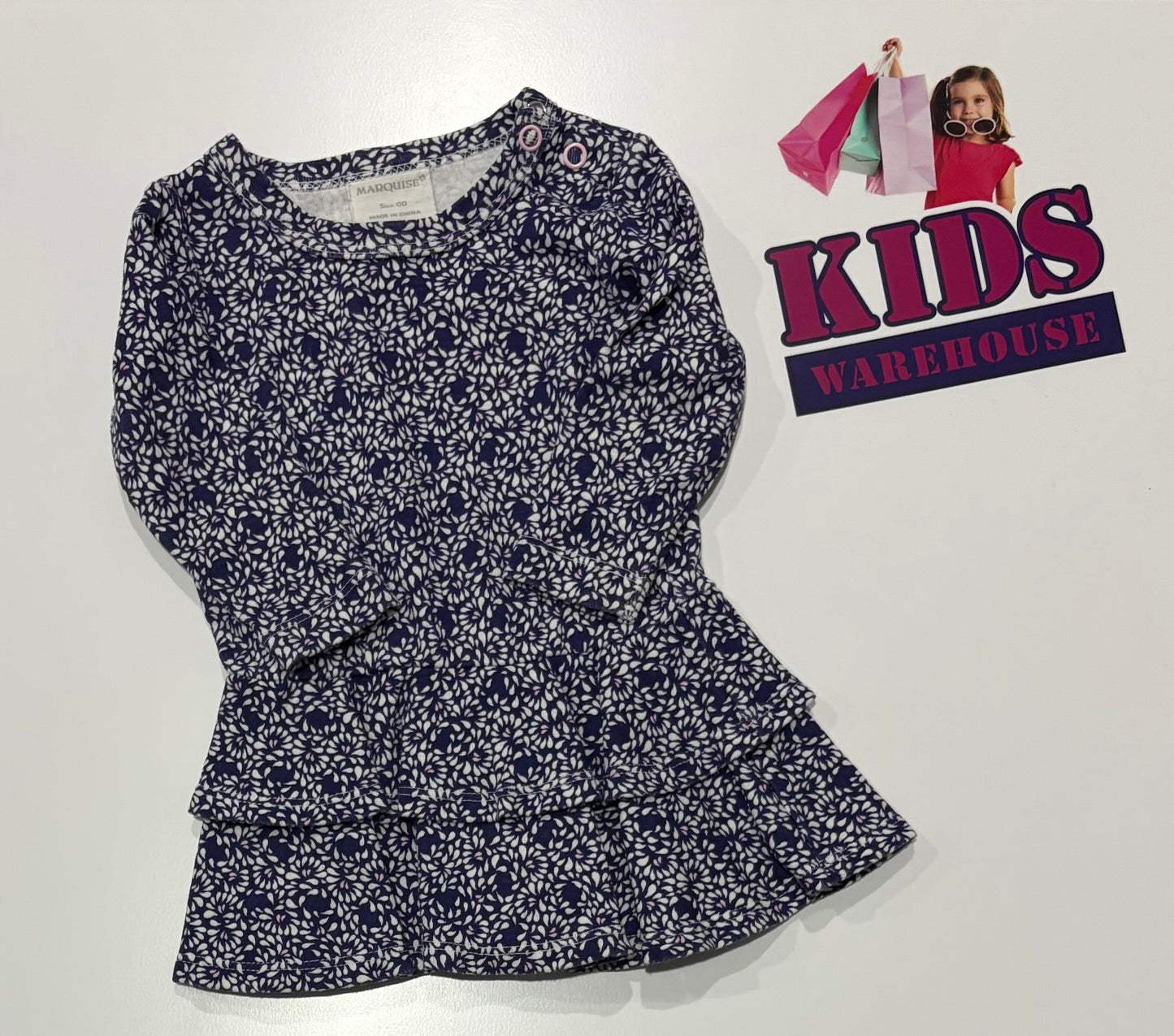Marquise Navy, White Leaf Print Dress Size 00