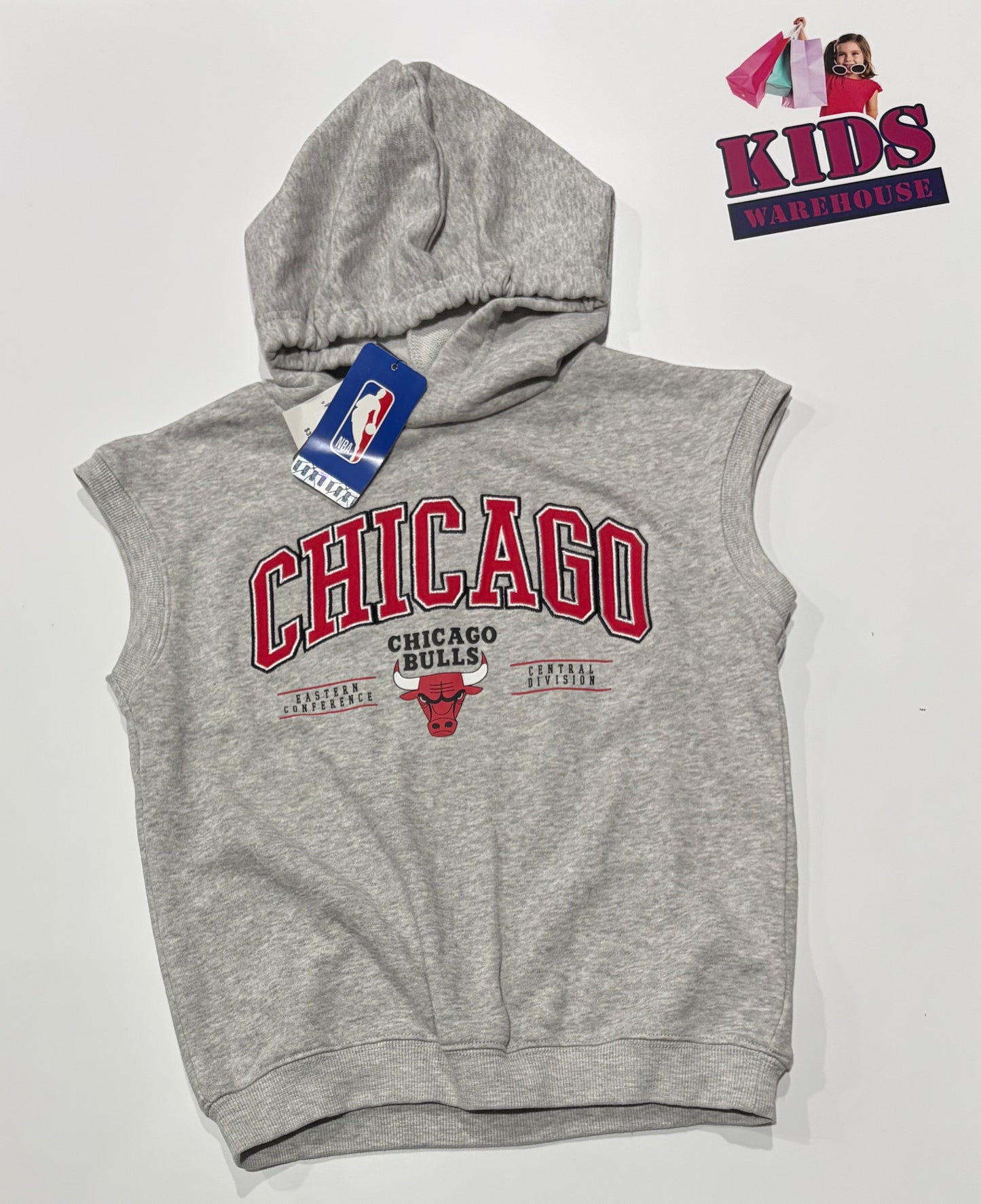 NBA X Cotton On Grey, Chicago Bulls Sleeveless Hoodie Size 7