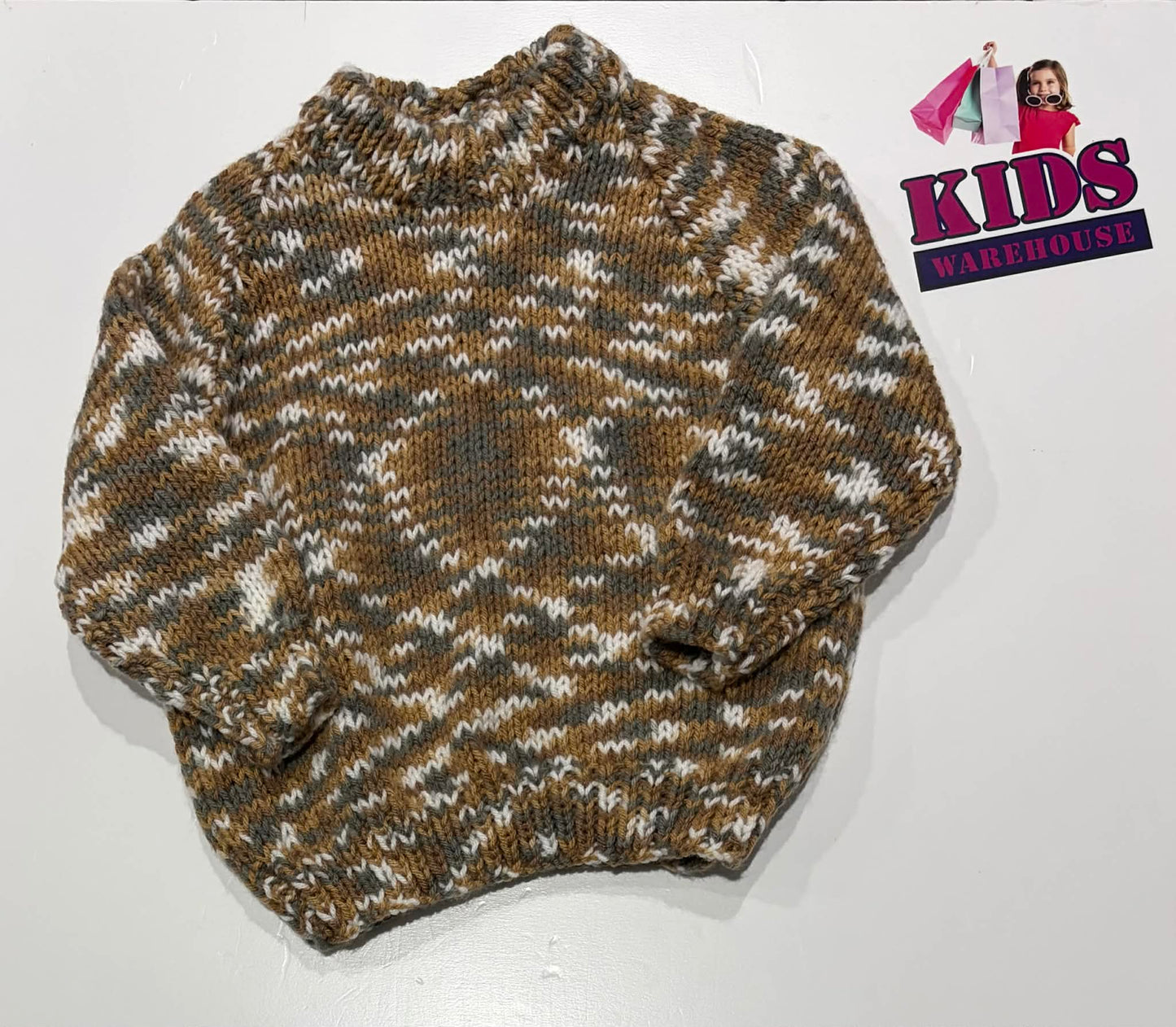 Handmade Brown & White Knit Jumper Size 3