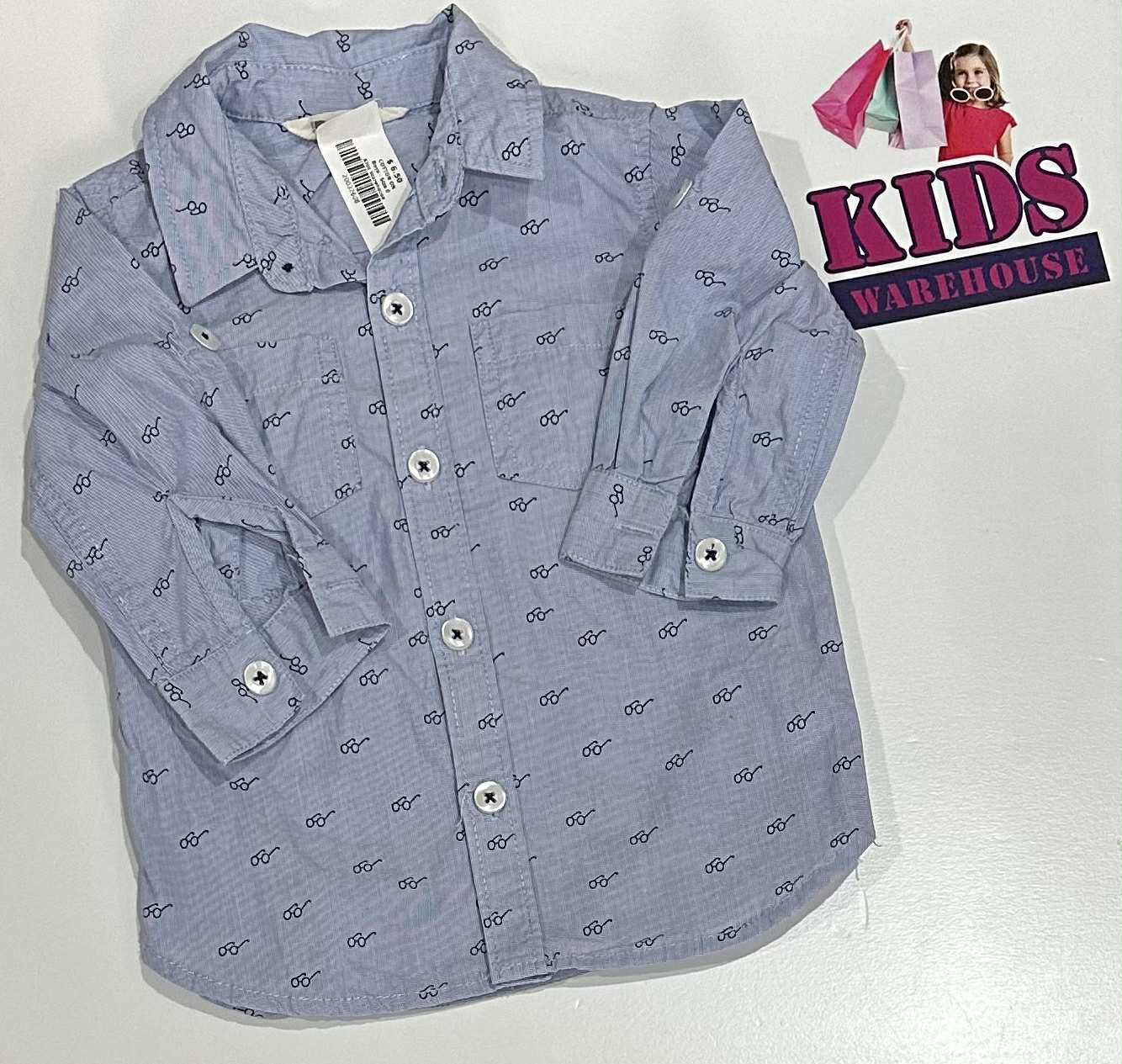 Cotton On Blue Long Sleeve Top With Glasses Pattern Size 0