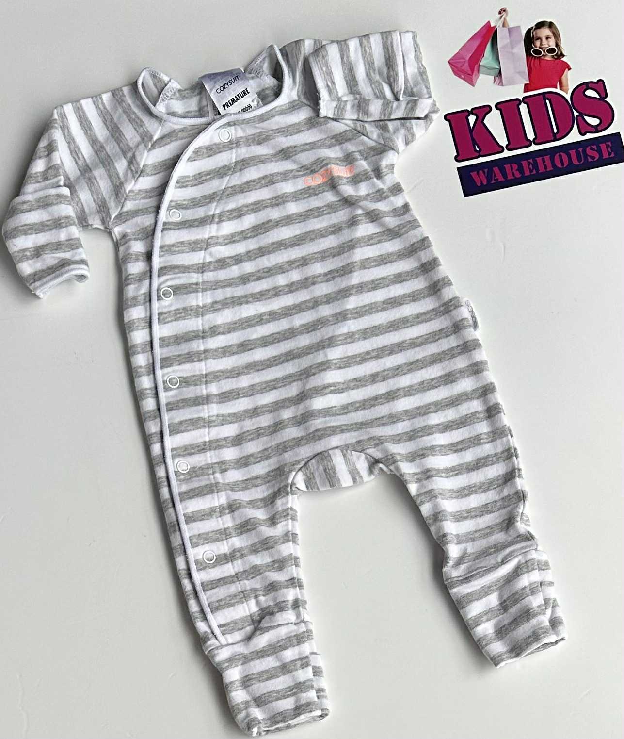 BONDS Cozysuit White, Grey Stripe Print Size 00000 (Prem)