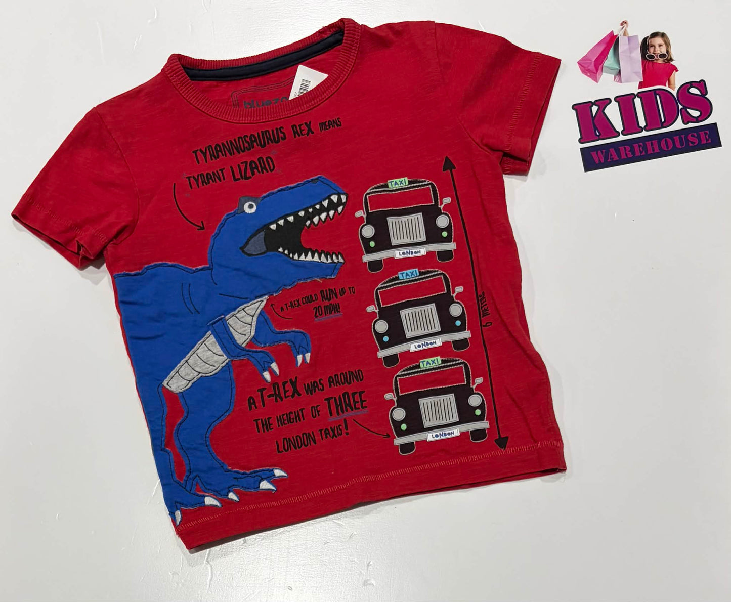 Bluezoo Red Top With Blue Dinosaur Print Size 2-3