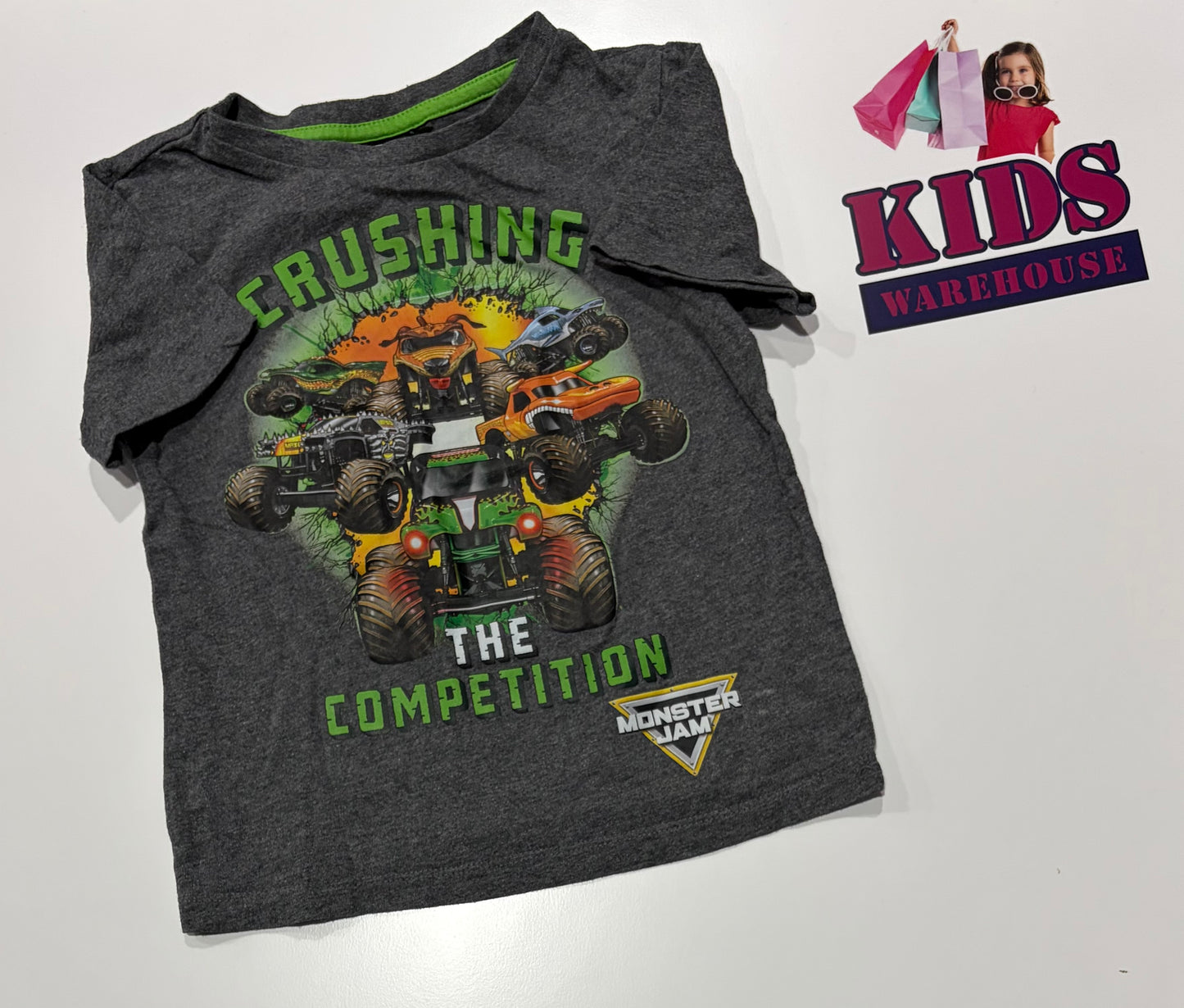 Monster Jam Grey, Green Crushing The Competition Print Top Size 5