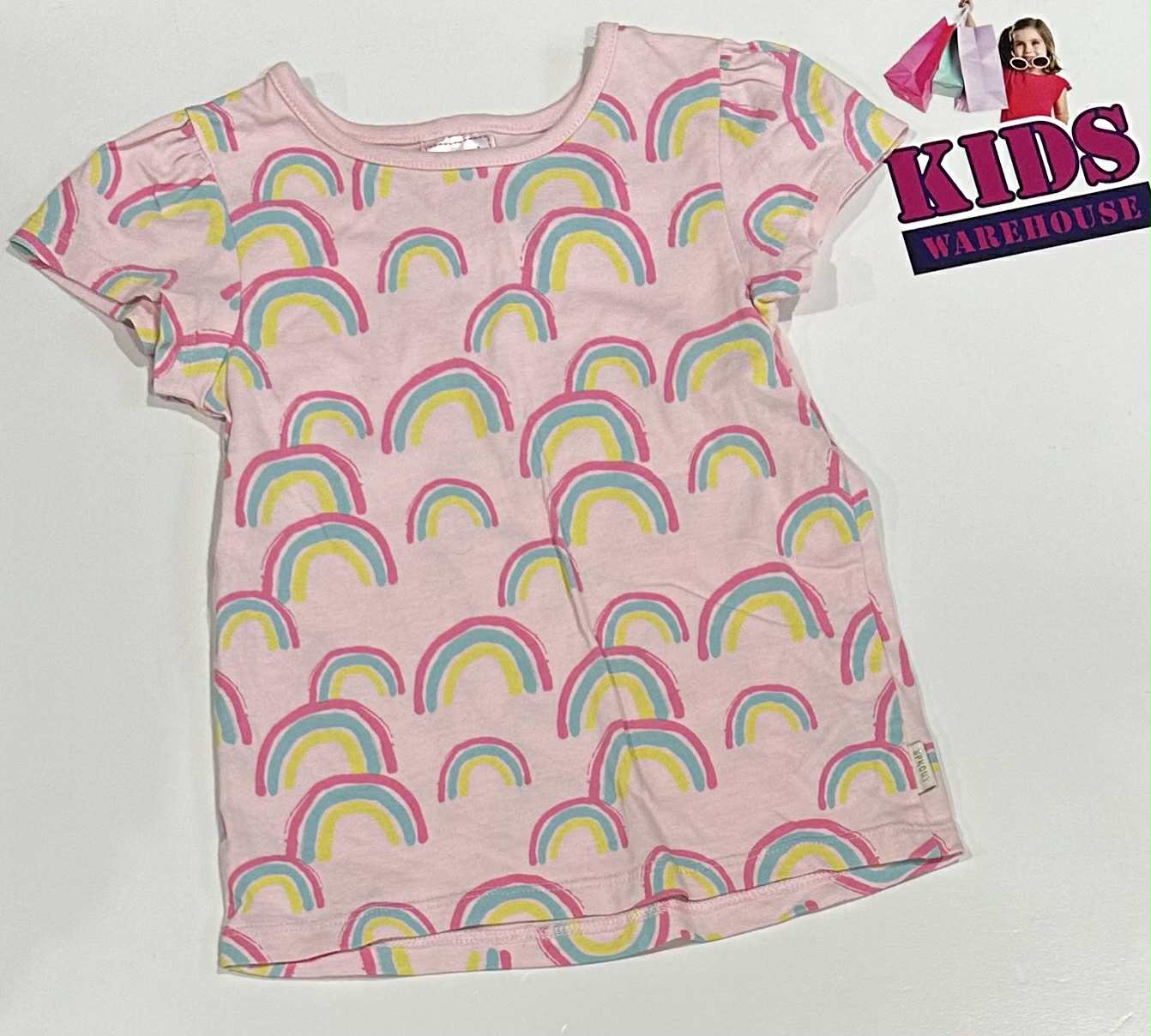 Sprout Pink Top With Rainbow Pattern Size 2