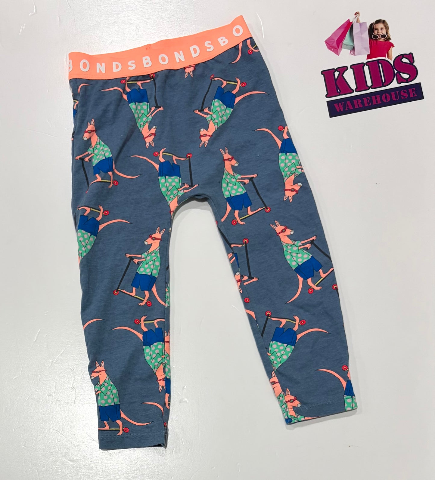 Bonds Blue, Kangaroo Skating Print Pants Size 2