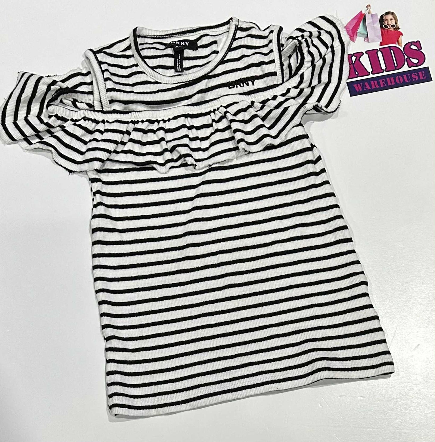 DKNY White & Black Striped Top With Flapped Sleeves Size 6