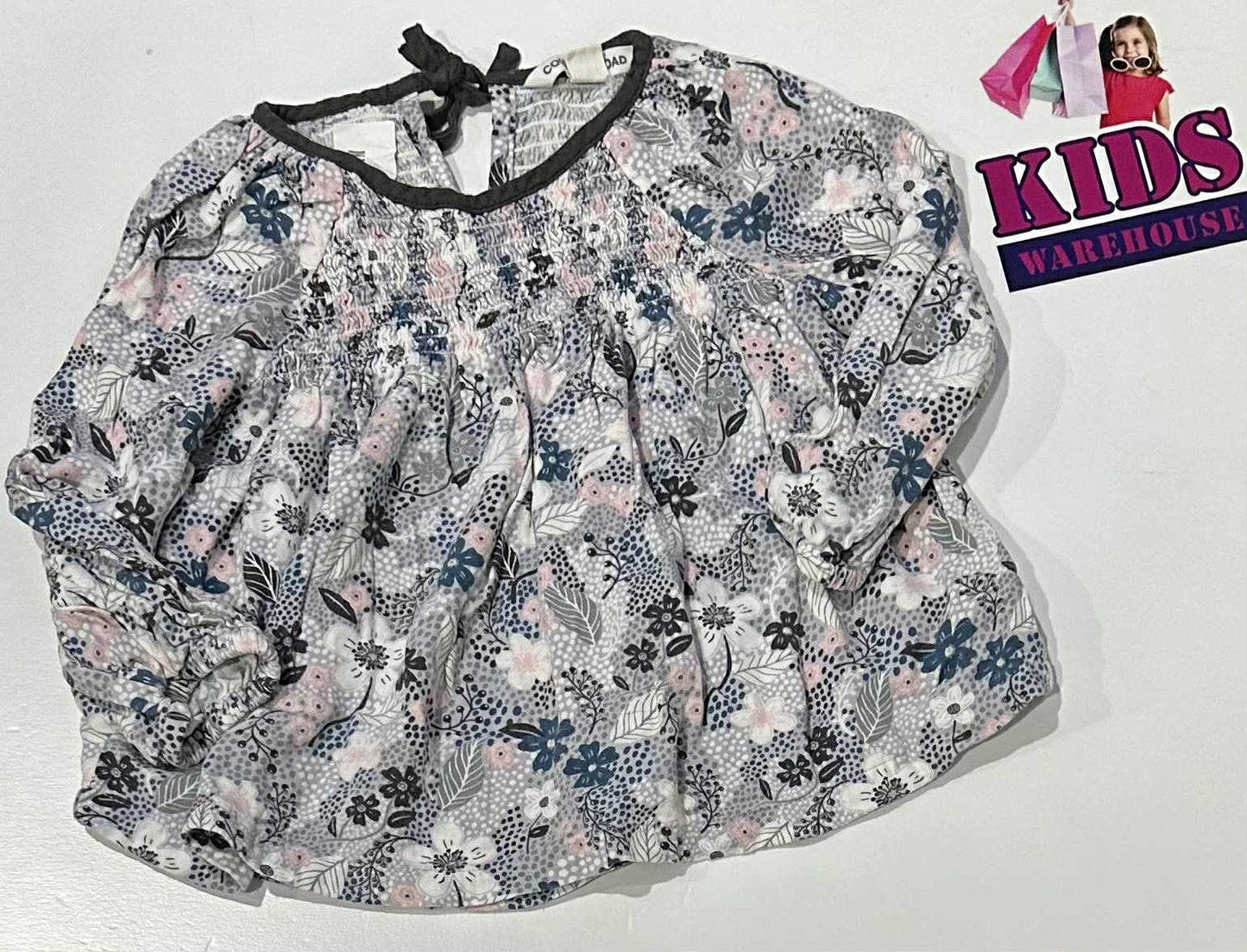 Country Road Grey Dress With Blue Flower Pattern Size 2