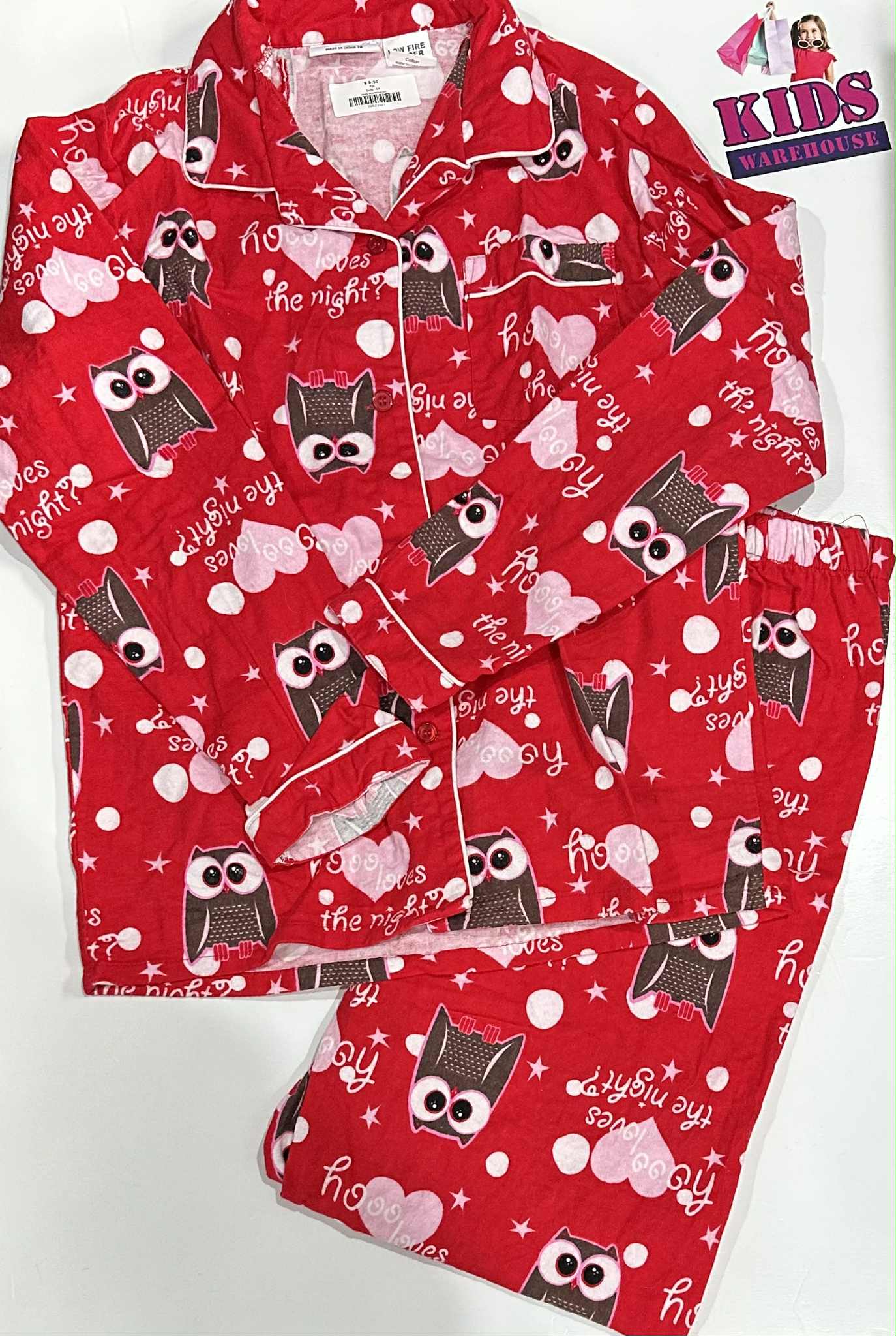 Tweet Twoo, Red 2 Piece PJ Set With Brown Owl Print Size 14