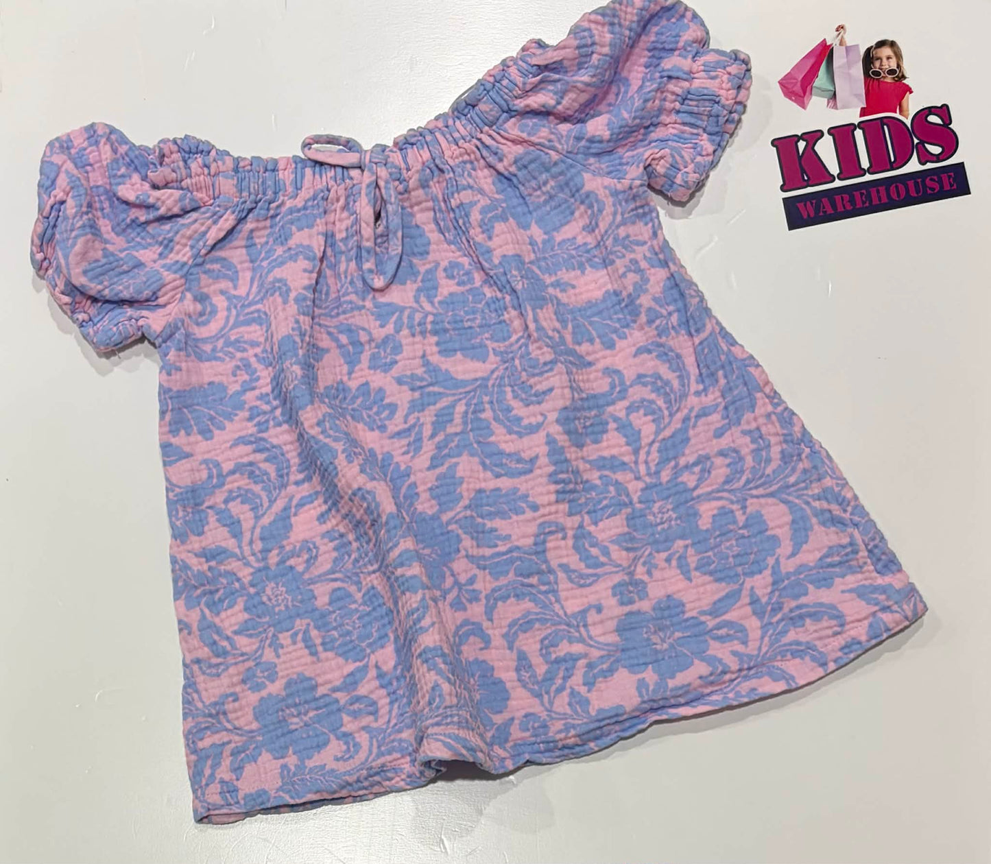 Ghanda Co Pink & Blue Top With Flower Pattern Size 1-2