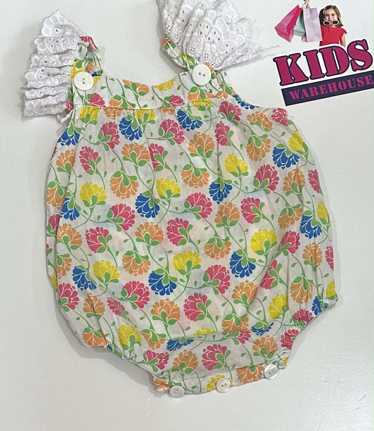 Hide & Seek White Bodysuit With Blue, Yellow & Pink Flower Pattern Size 0