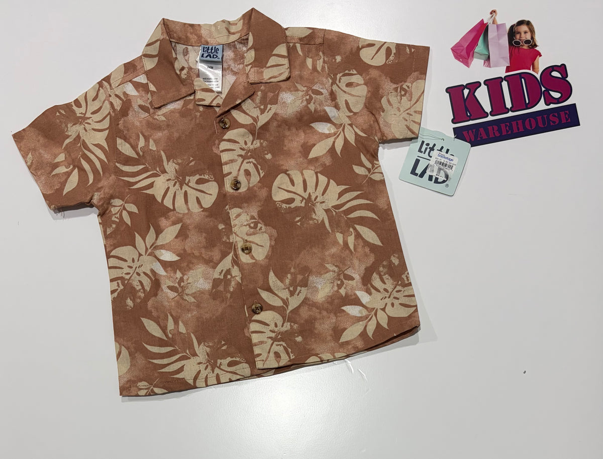Little Lad Brown, Leaf Print Top Size 2