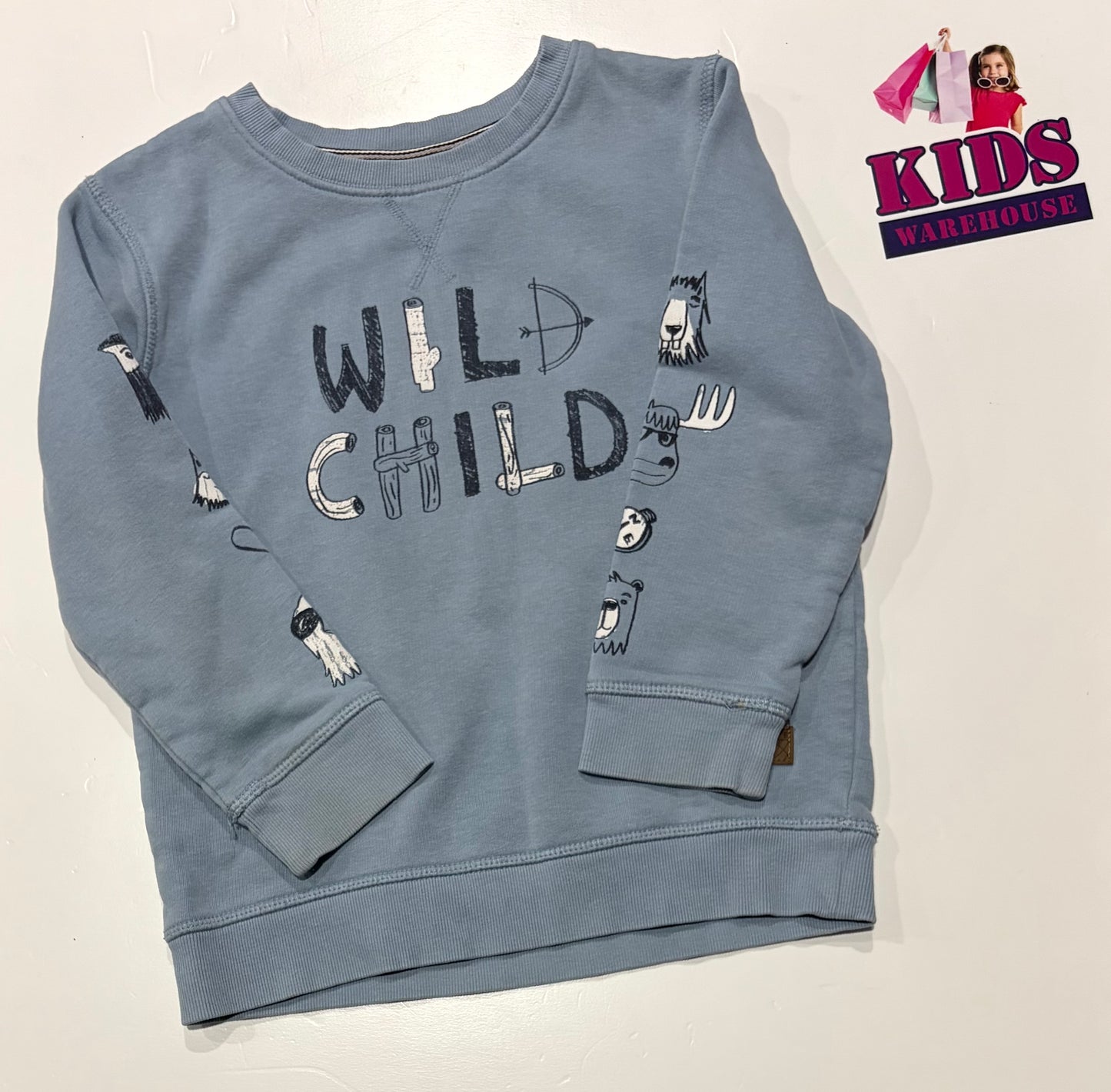 Blue, Wild Child Print Sweater Size 6