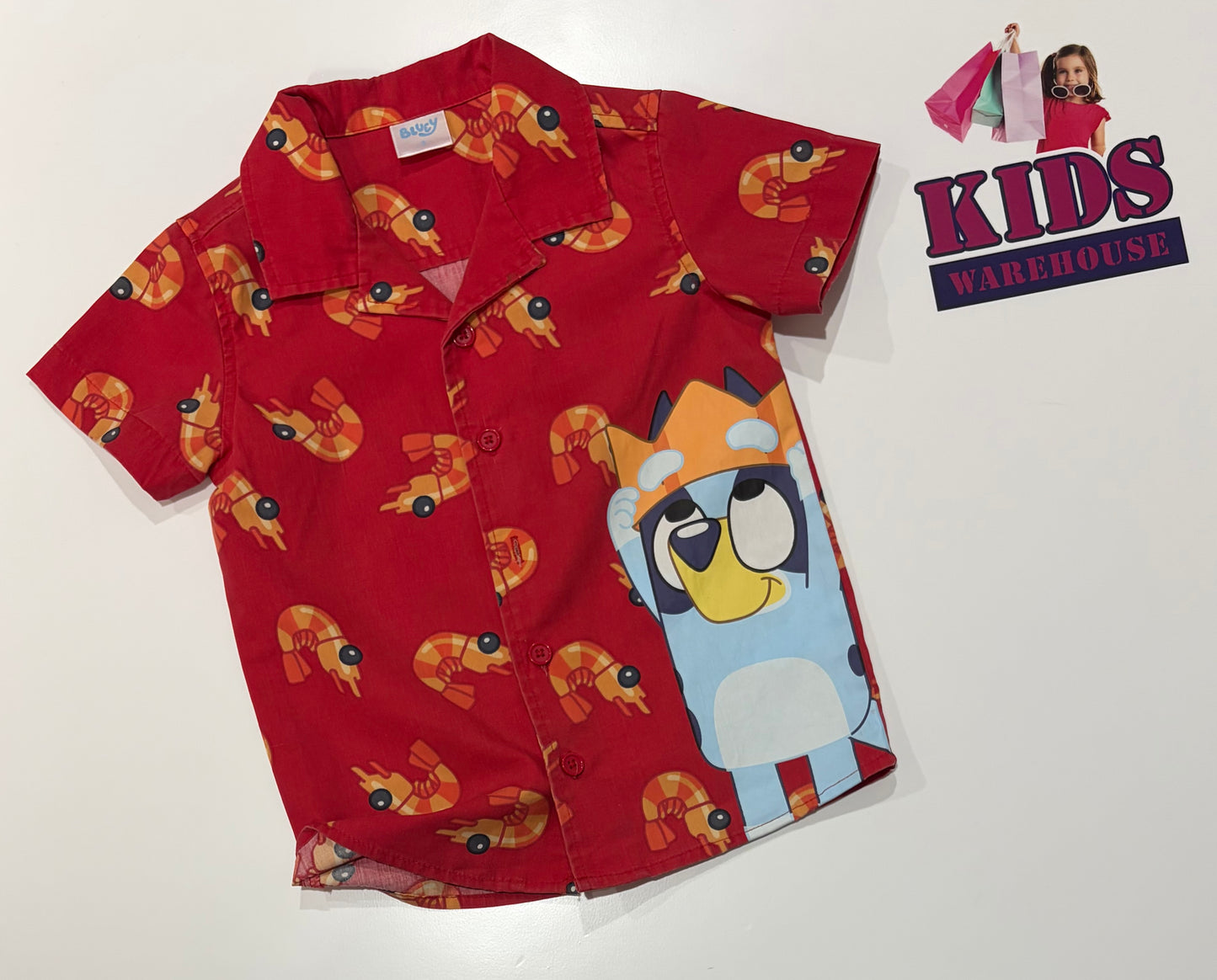 Bluey Red, Shrimp, Character Print Top Size 3