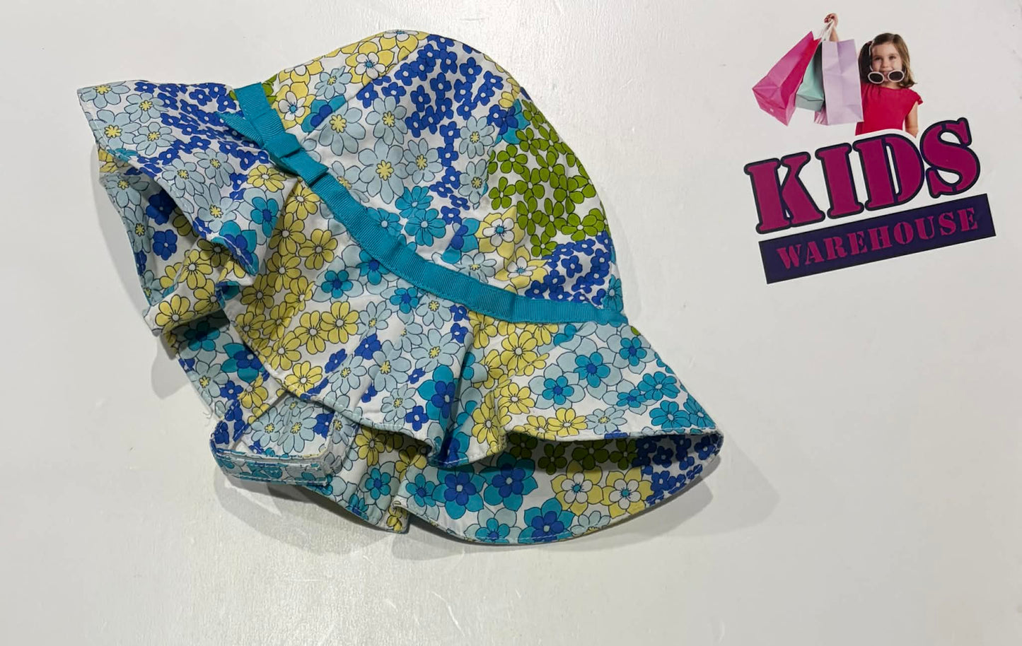 Gymboree White, Blue, Green Flower Print Bucket Hat (12-24 Months, Toddler)
