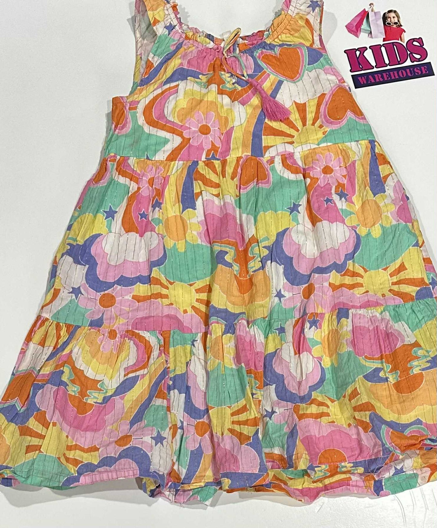 Milkshake Rainbow Dress With Heart & Flower Pattern Size 5