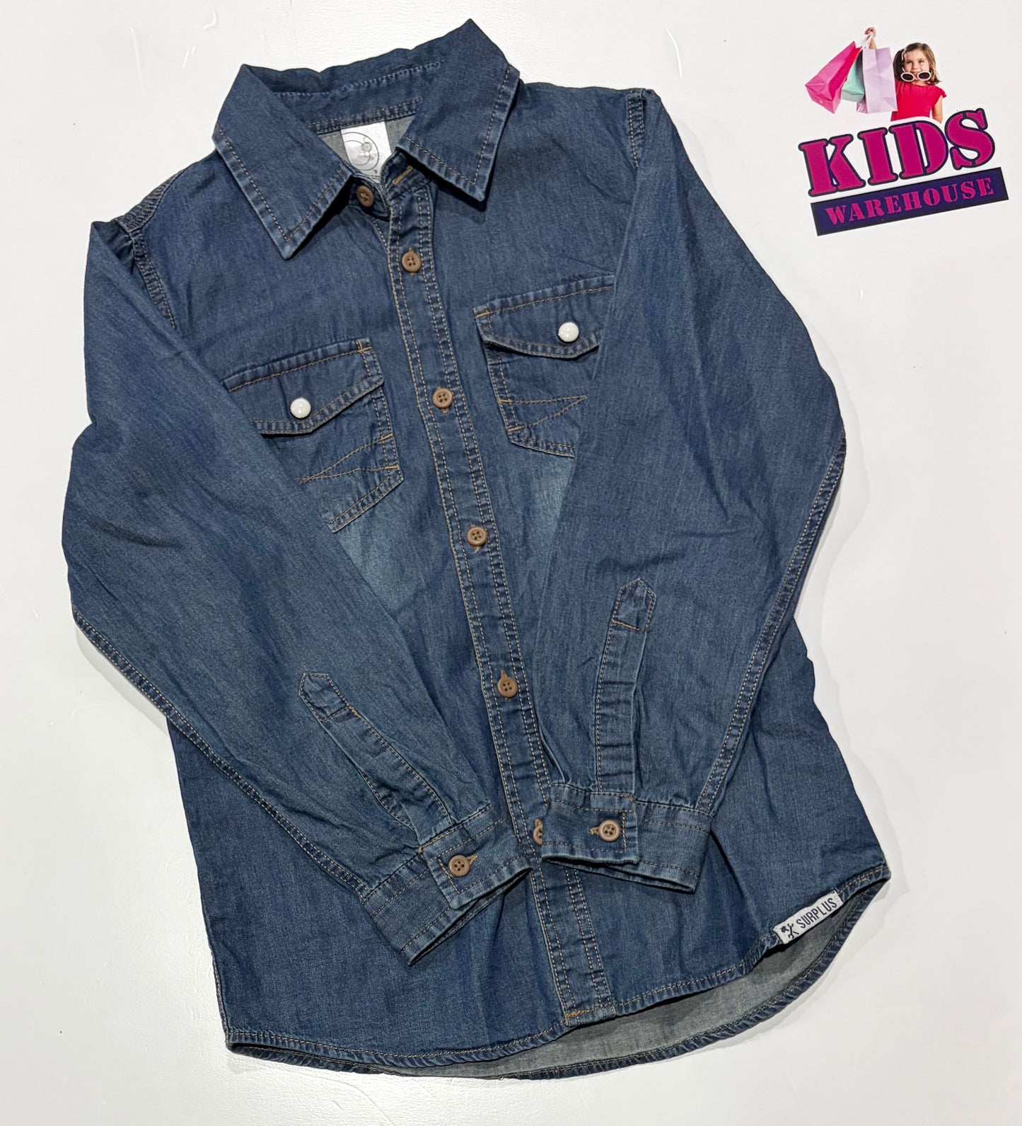 Blue Denim Long Sleeve Top Size 7