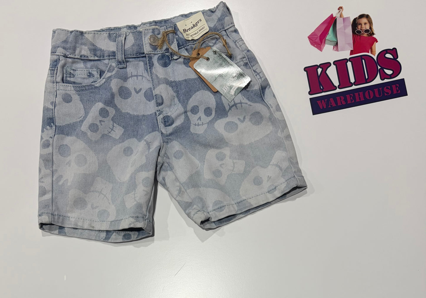 Breakers Light Denim, Skull Print Shorts Size 3