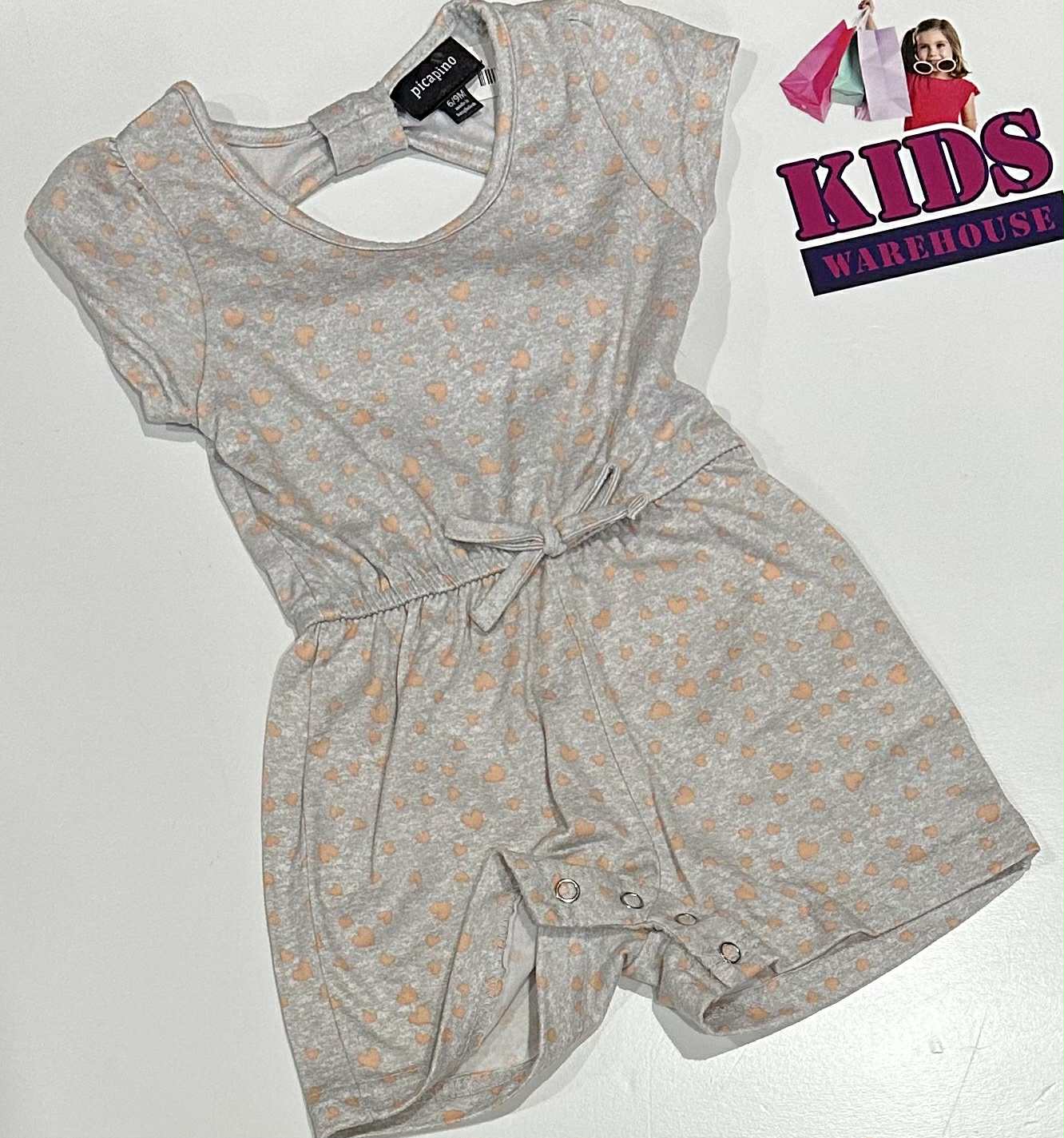 Picapino Grey Bodysuit With Pink Heart Pattern Size 0