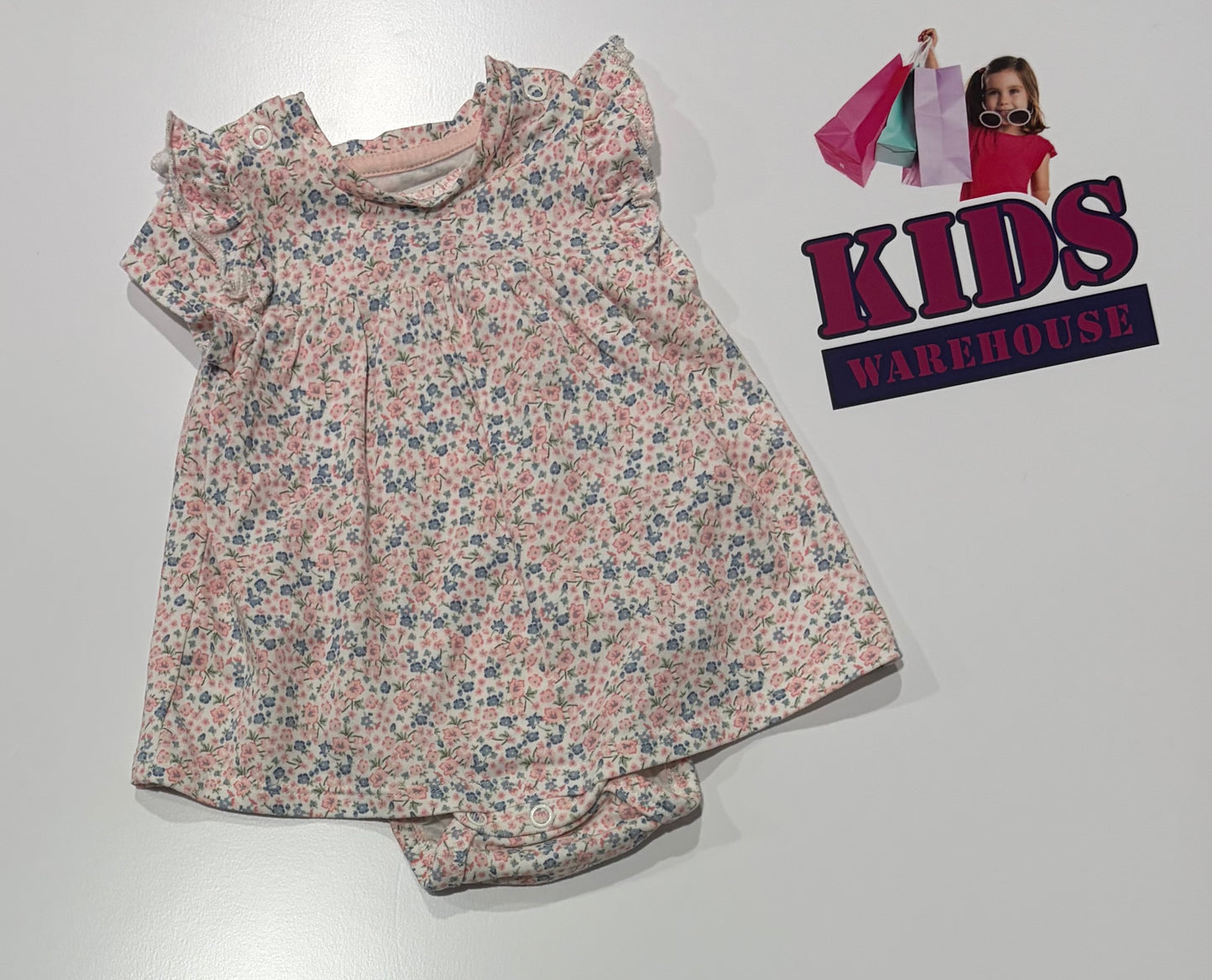 H&M White, Pink, Blue Floral Print Bodysuit Dress Size 000