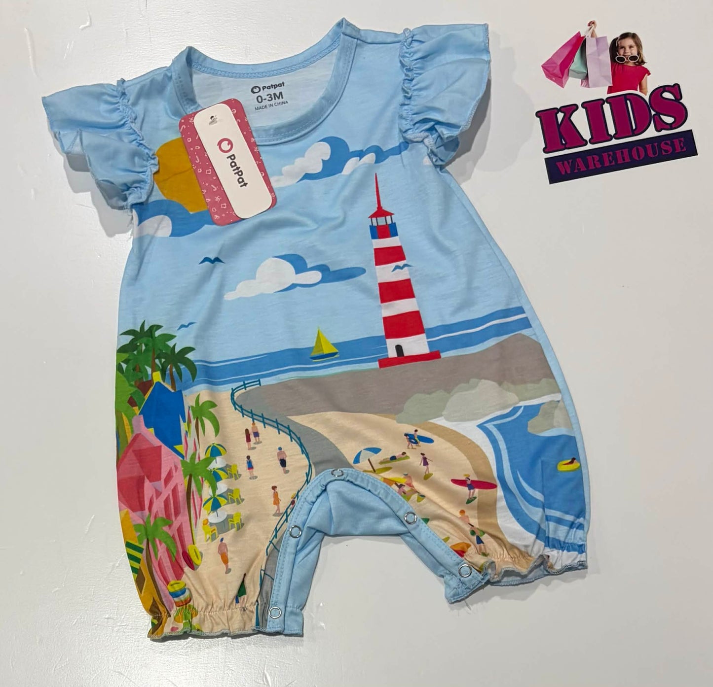 Patpat Blue Bodysuit With Beach Print Size 000
