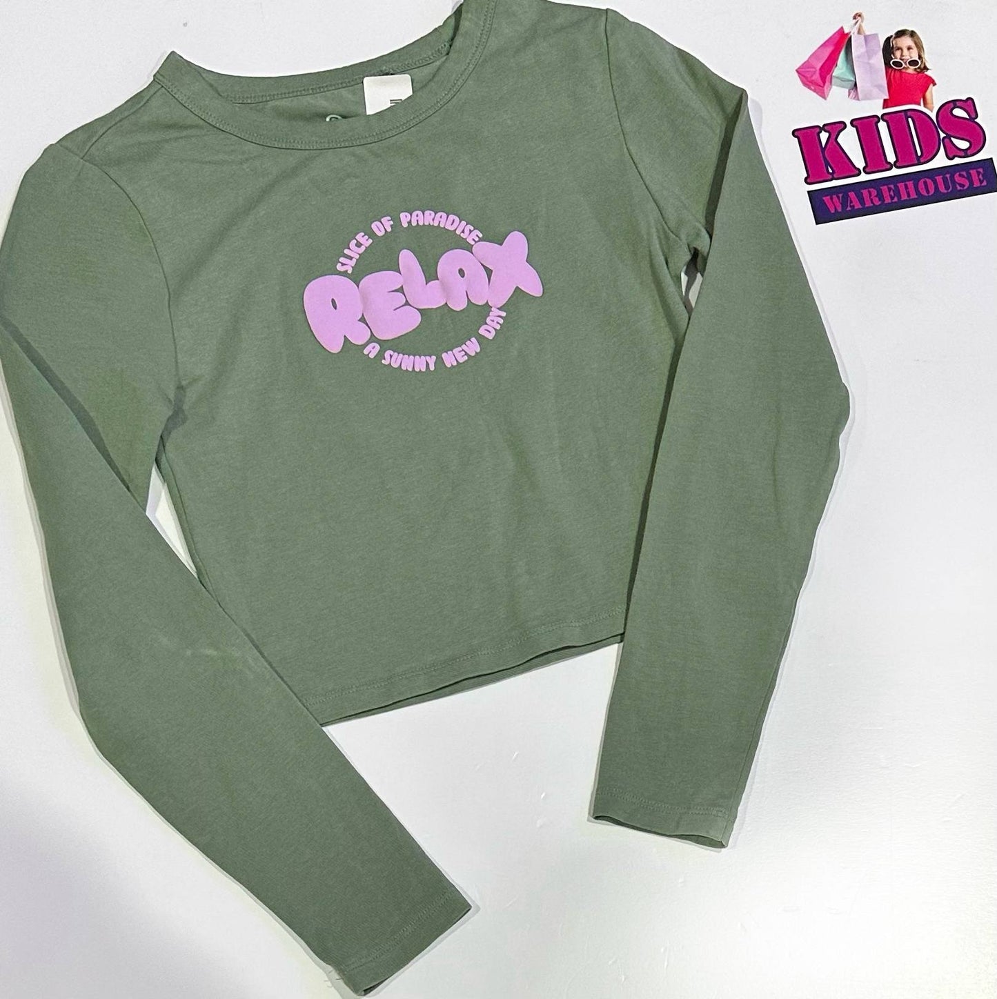 Target Green Long Sleeve Top With Purple Print Size 10