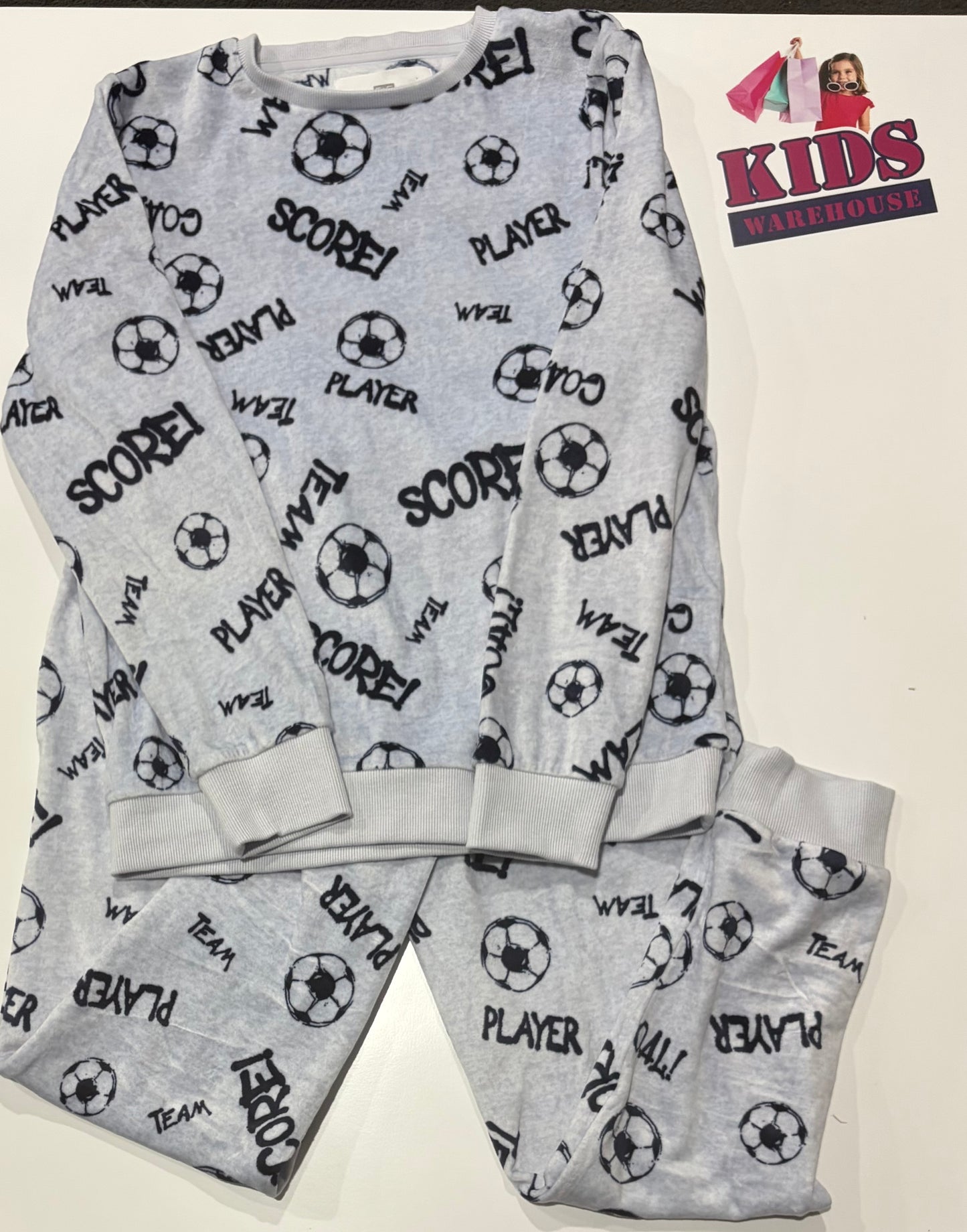 F&F Blue, Soccer Print Fluffy 2 Piece Pyjama Set Size 10