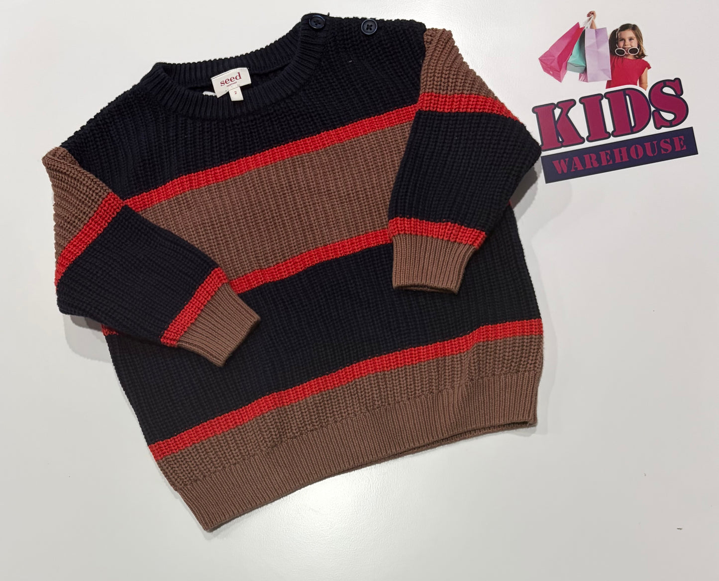 Seed Heritage Black, Brown, Red Stripe Knit Sweater Size 2