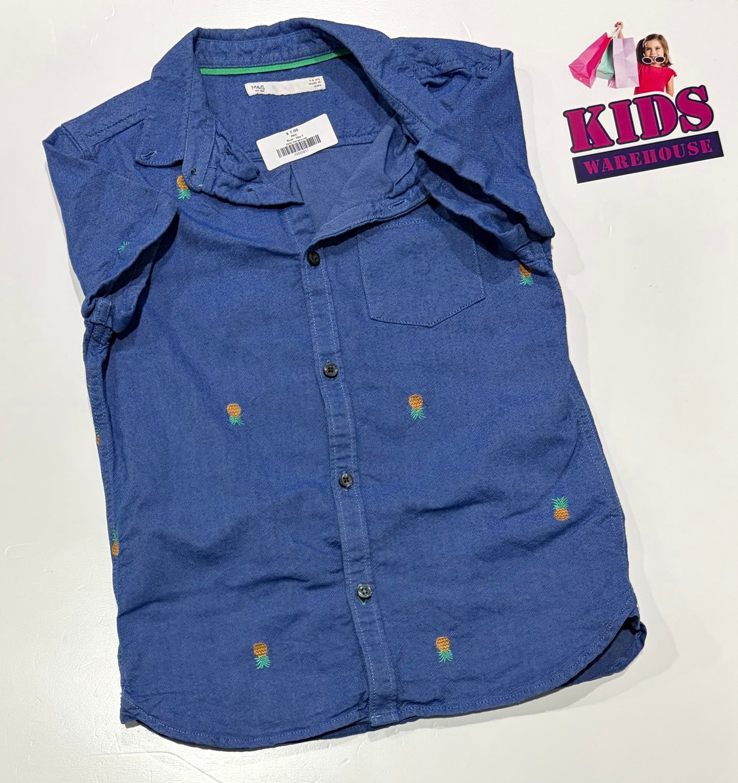 M&S Blue, Pineapple Print Top Size 7