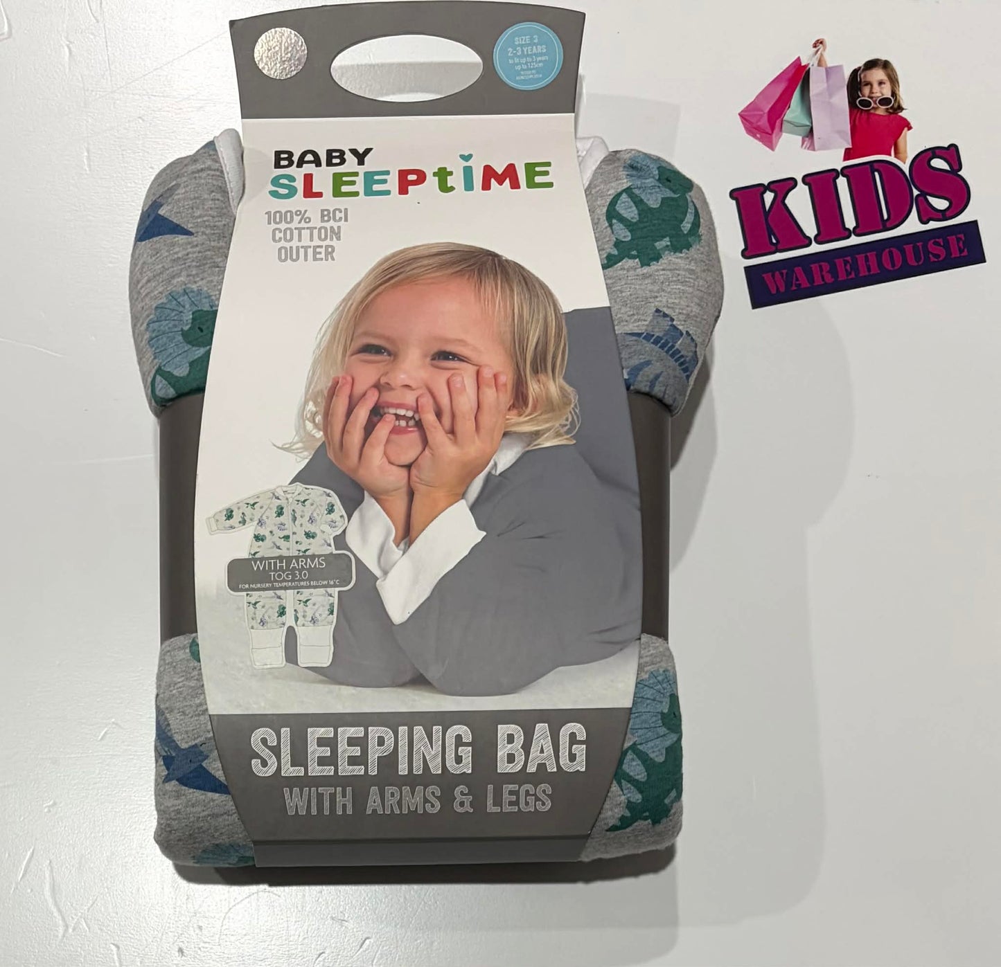 Baby Sleeptime Grey Dinosaur Print Size 3 (2-3 Years) TOG 3.0