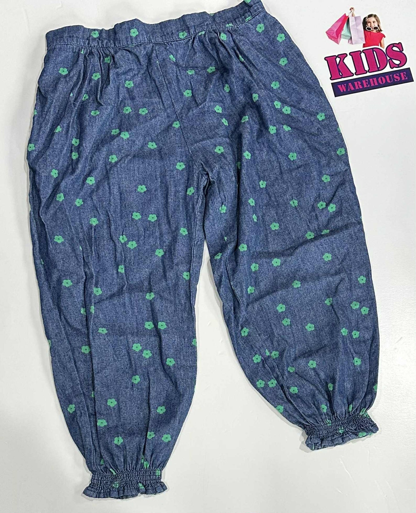 Rhubarb Blue Pants With Green Flower Pattern Size 7-8