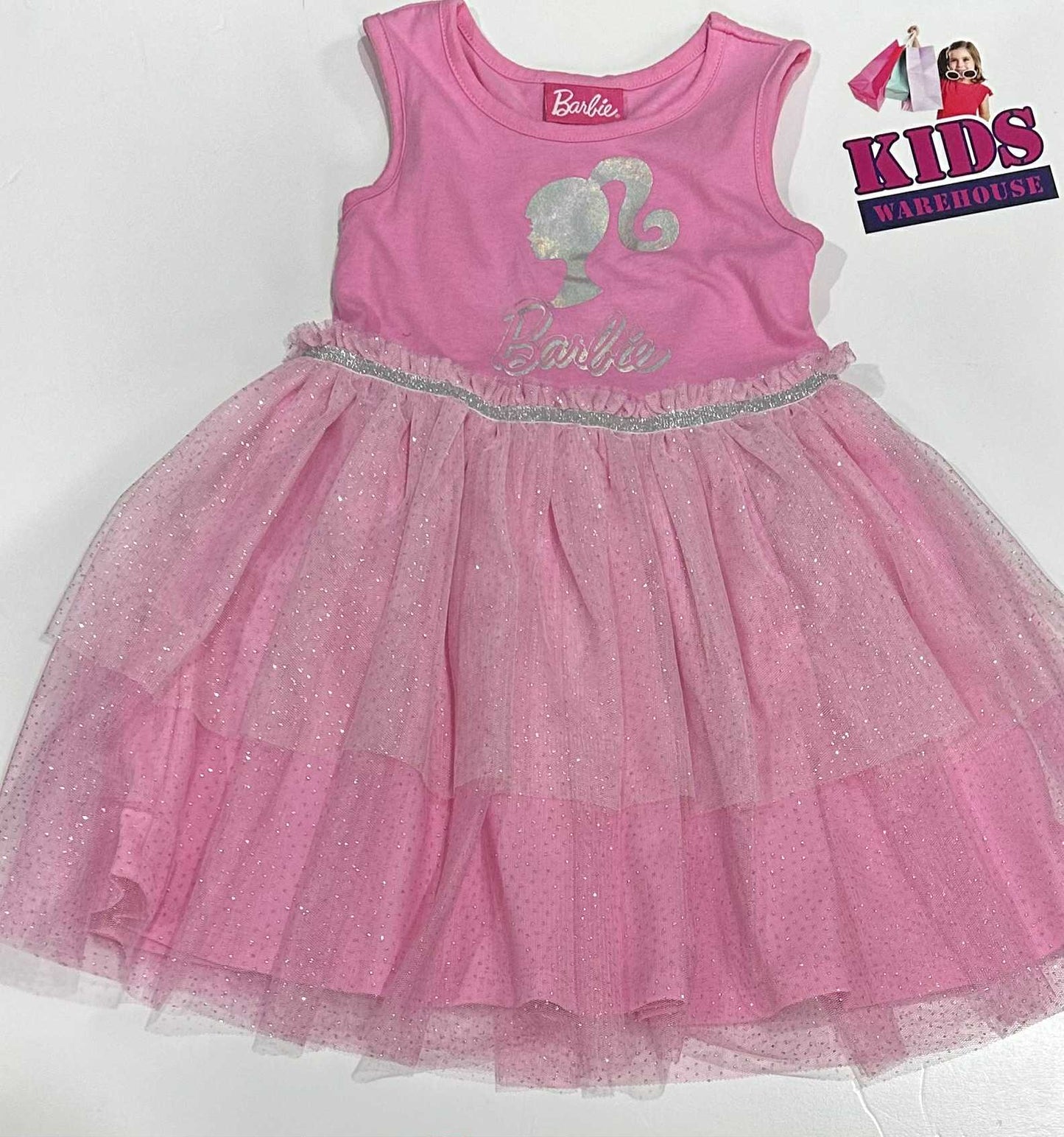 Barbie Pink Tutu Dress With Silver “Barbie” Print Size 5