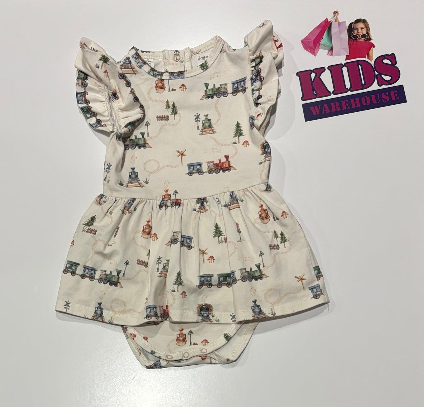 Snuggle Hunny White, Train Print Dress Size 1