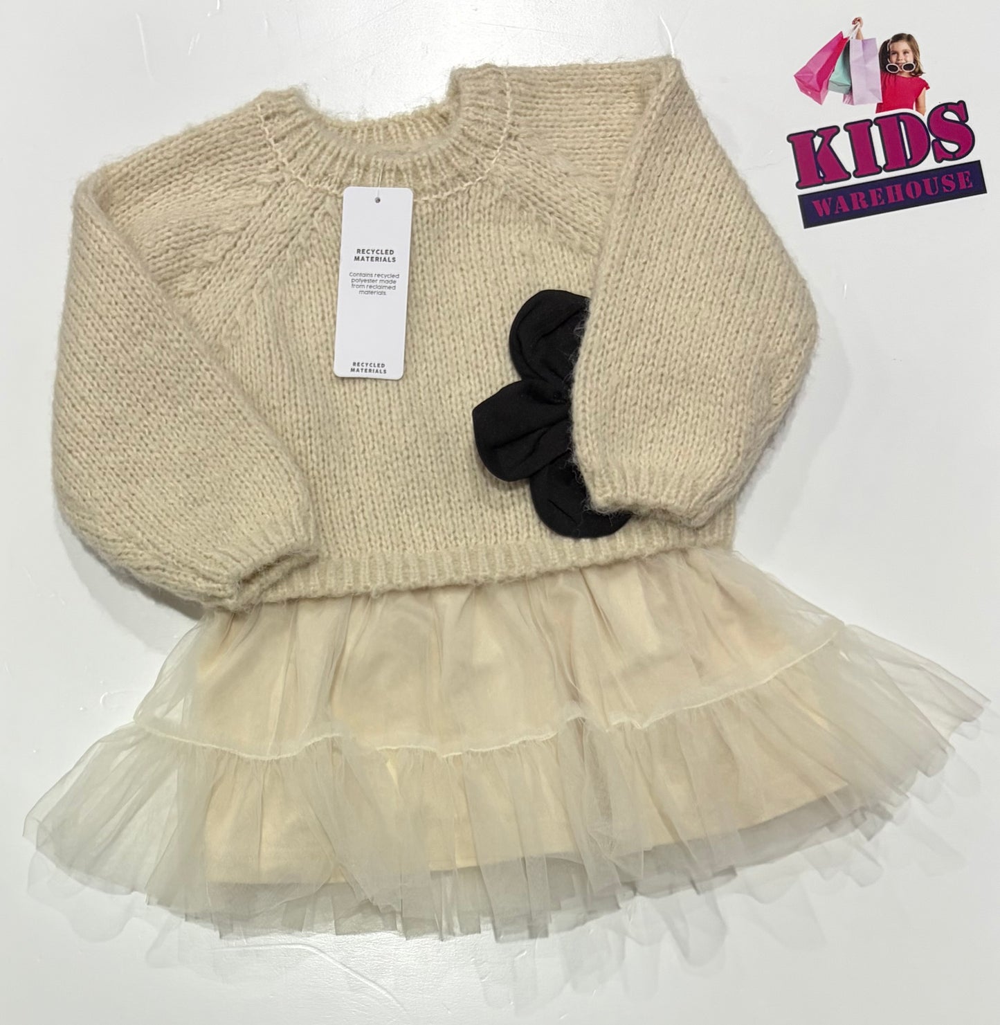 Cream, Black Flower Skirted Sweater Size 2
