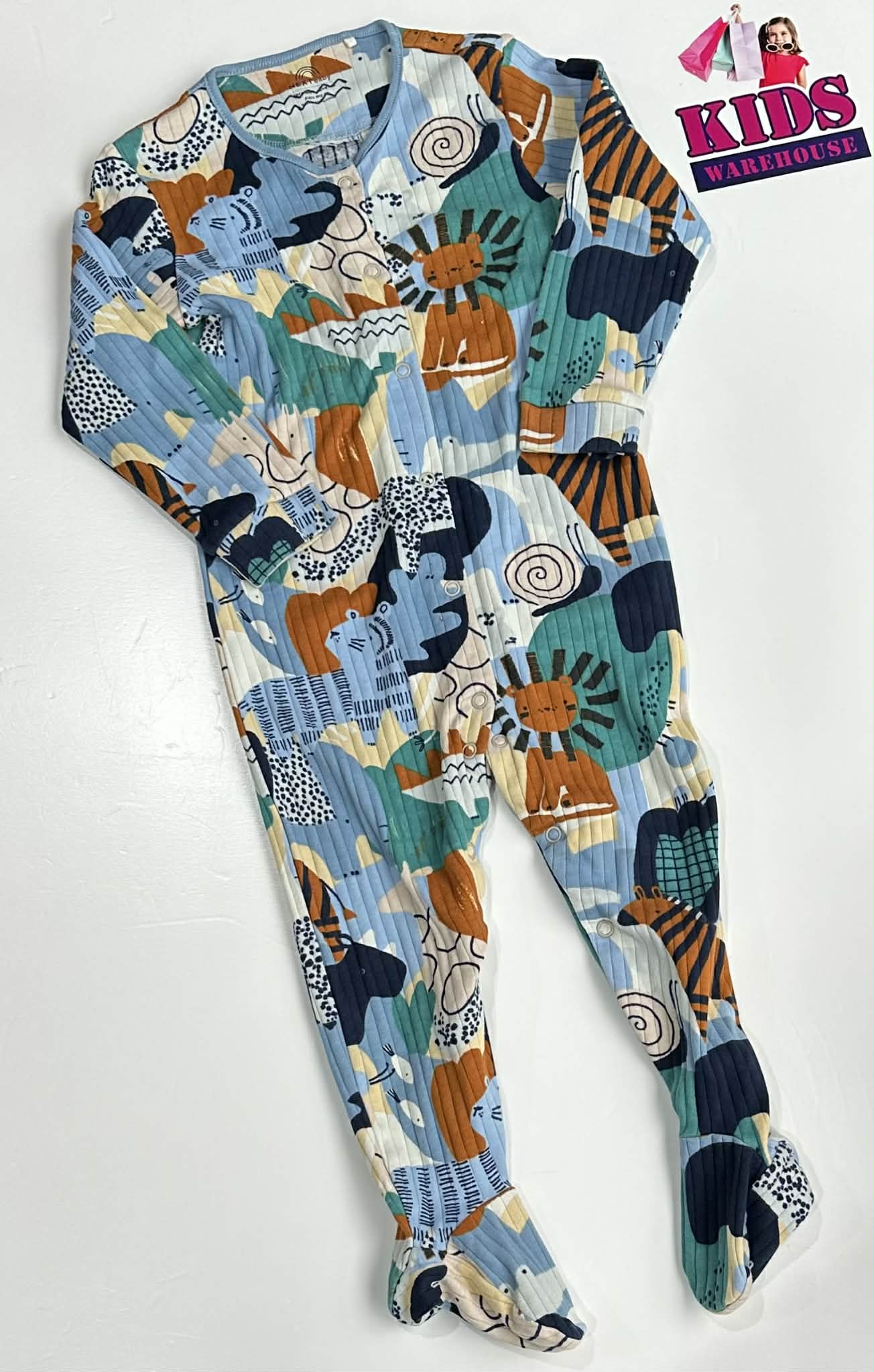 Next Baby Blue Green & Brown Jumpsuit With Animal Pattern Size 1
