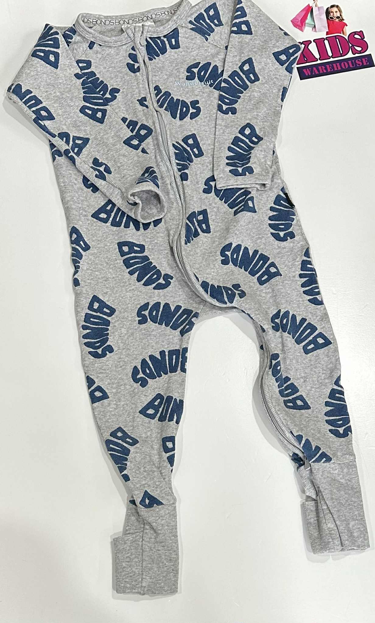 Bonds Grey Wondersuit With Blue “Bonds” Pattern Size 3