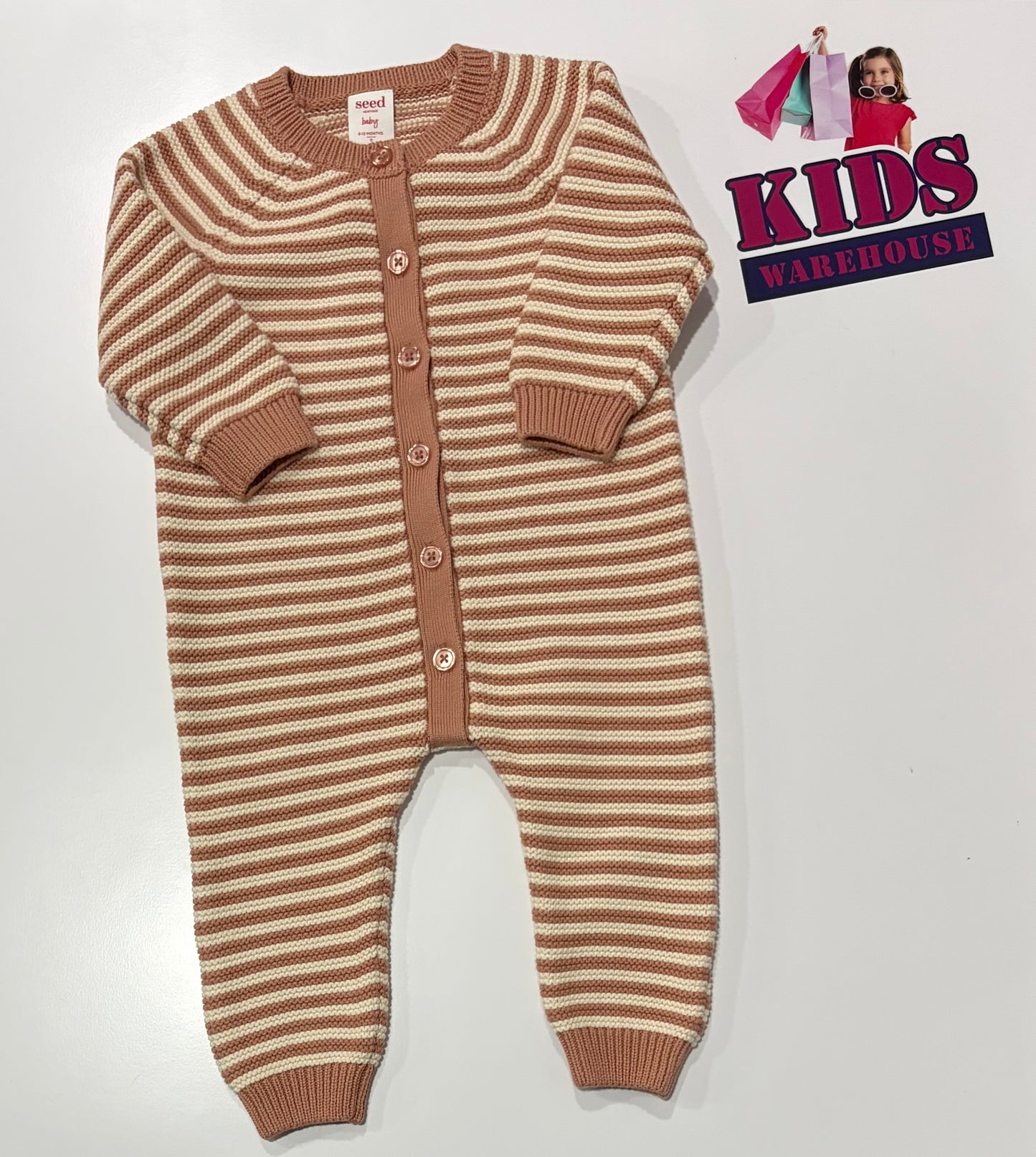 Seed Heritage Brown, White Stripe Knit Jumpsuit Size 0