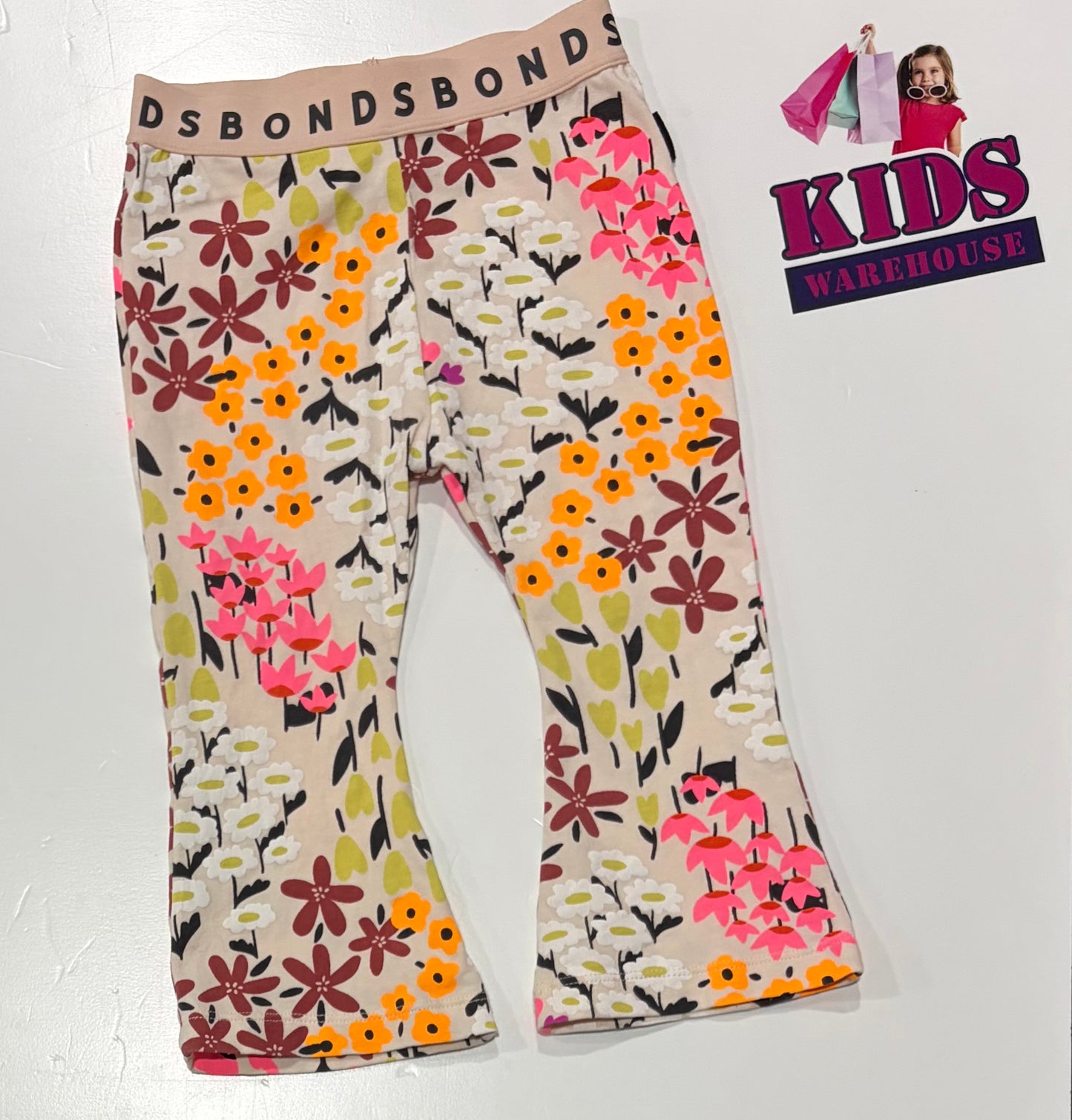 Bonds White, Orange, Pink Flower Print Pants Size 1